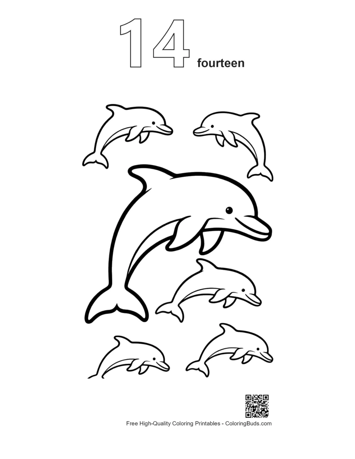 Number 14 jumping dolphin outline printable