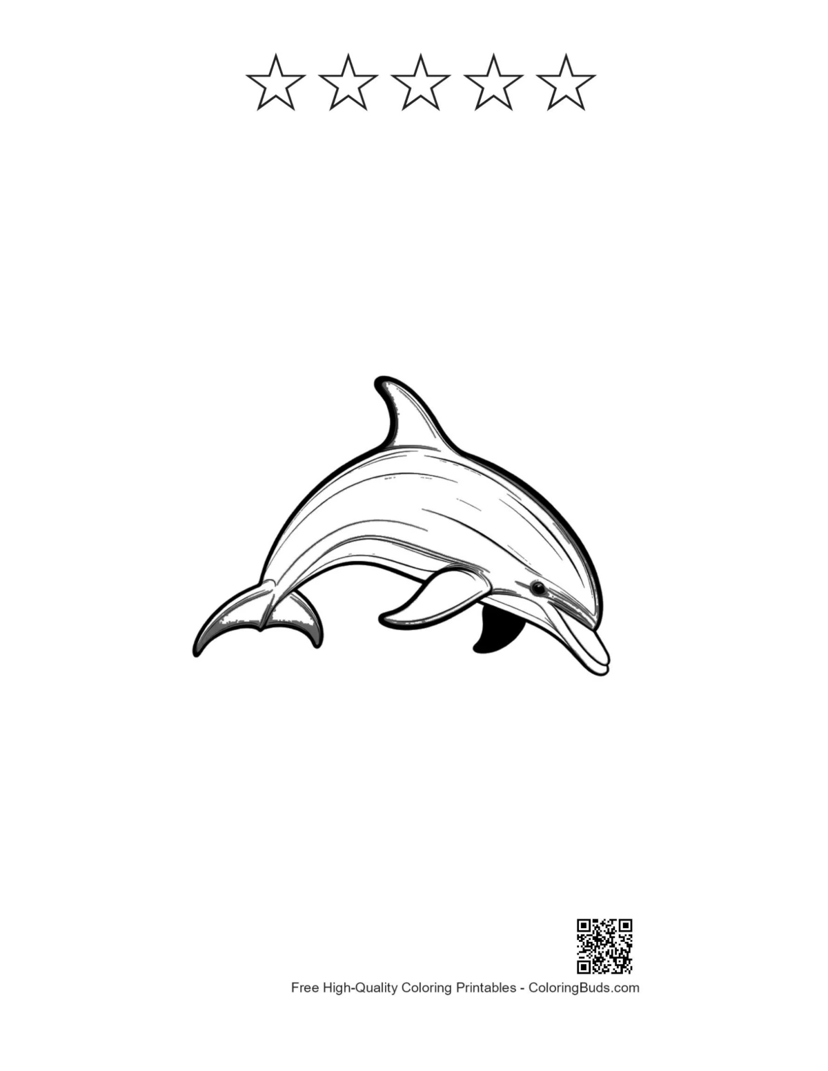 Jumping dolphin printable with 5 star outlines