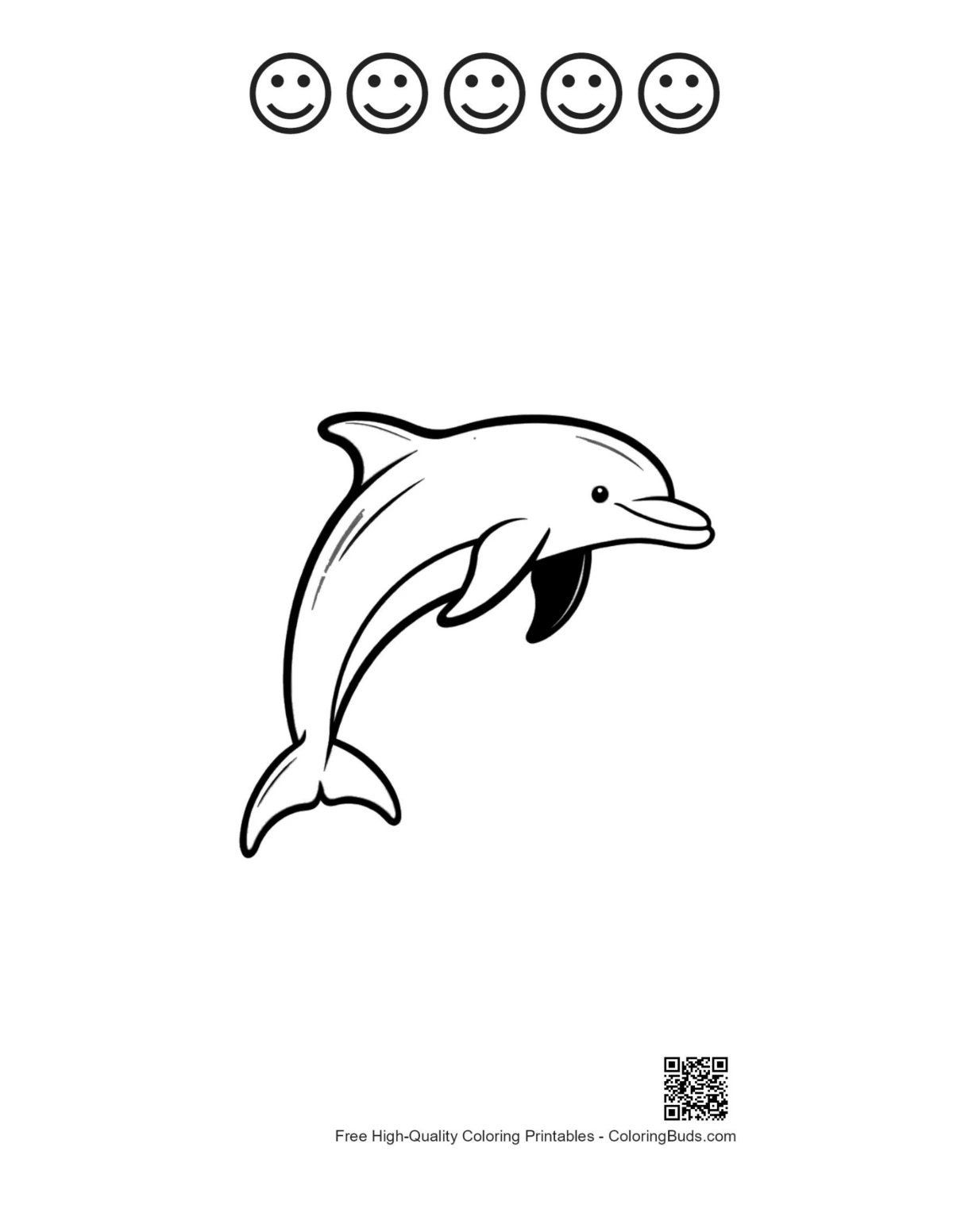 Jumping dolphin printable with 5 happy face outlines