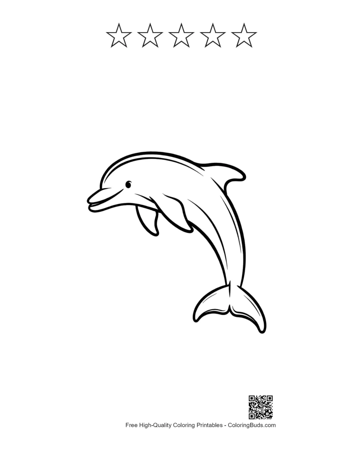 Jumping dolphin and 5 stars outline printable coloring