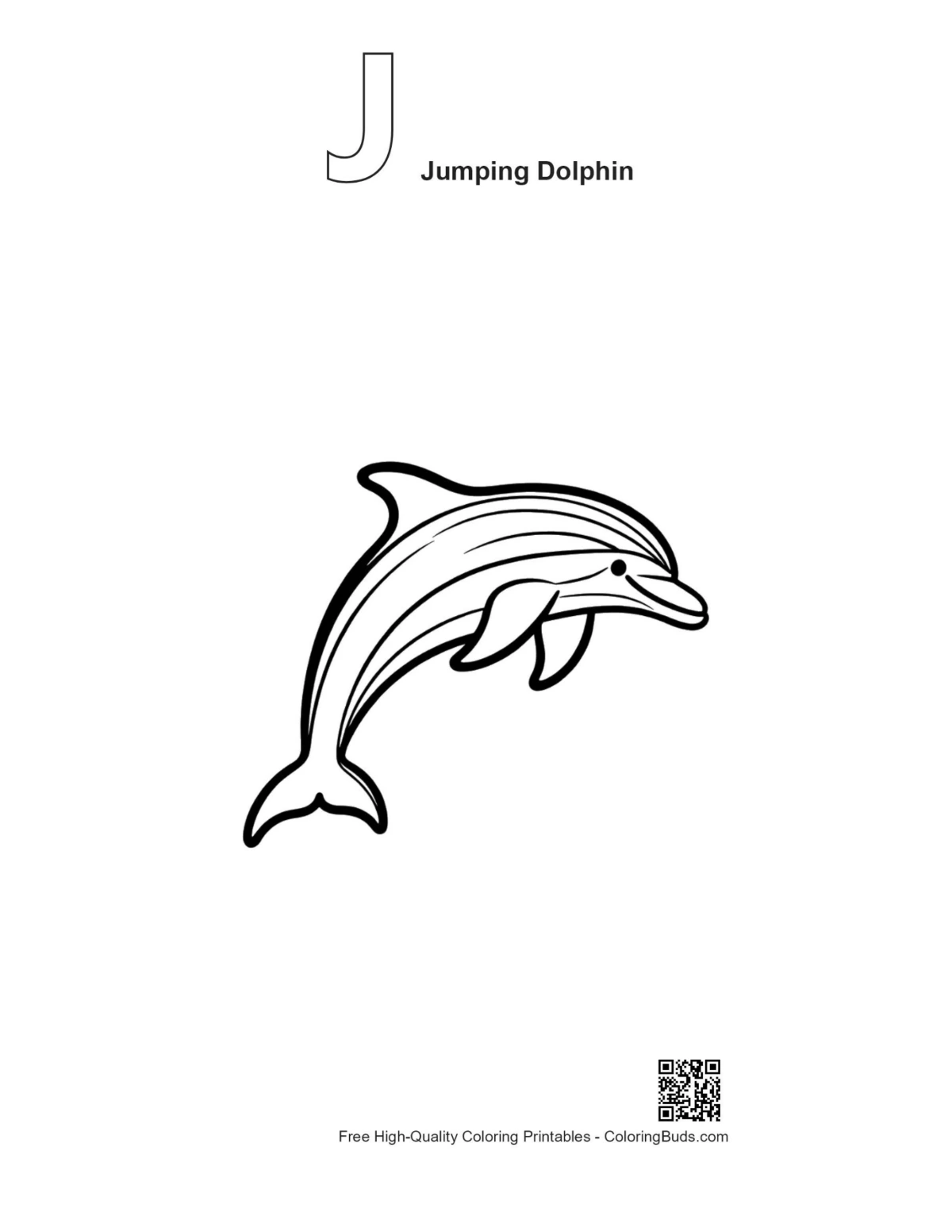 Alphabet J jumping dolphin outline printable