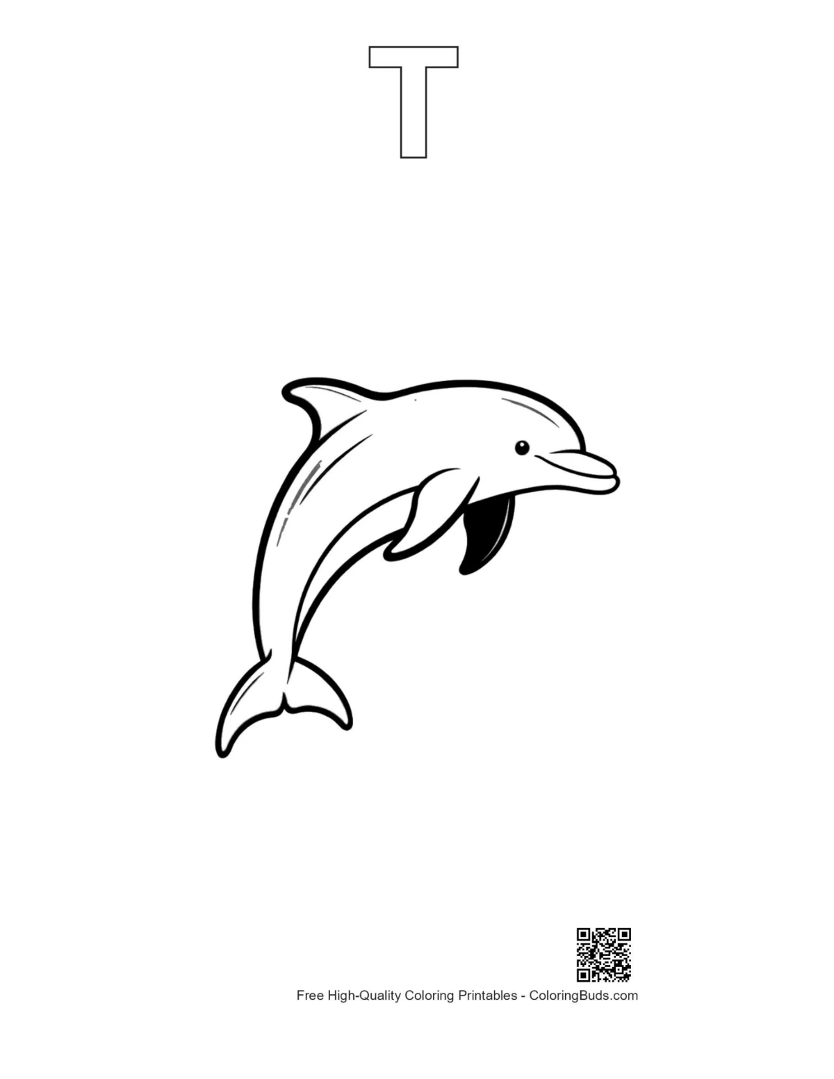 Jumping dolphin printable with outline alphabet T