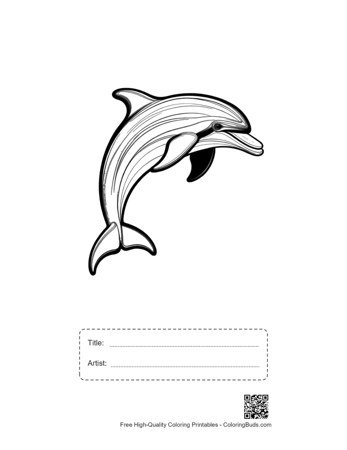 Printable jumping dolphin outline with title box