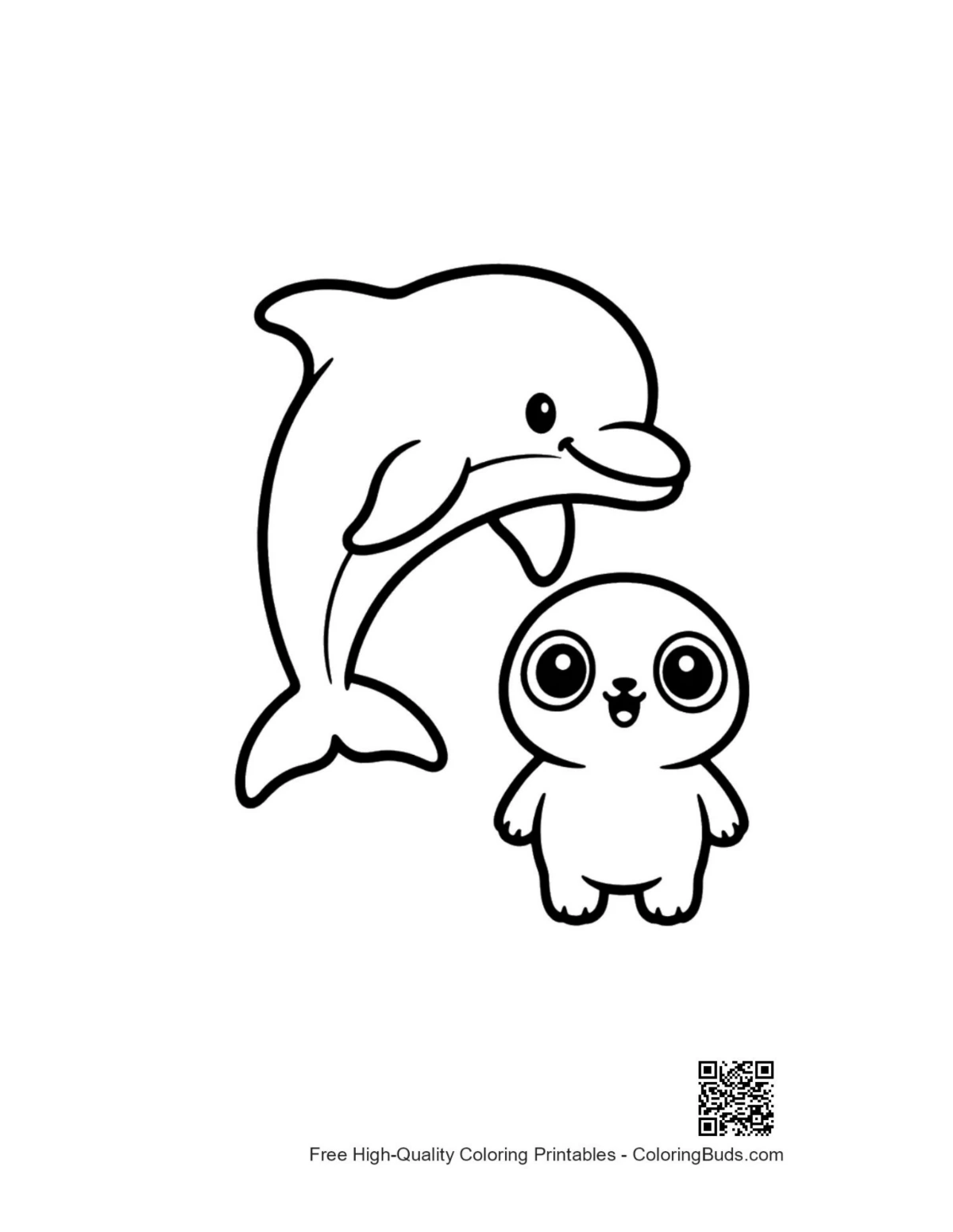 Jumping dolphin with baby pal ocean coloring page