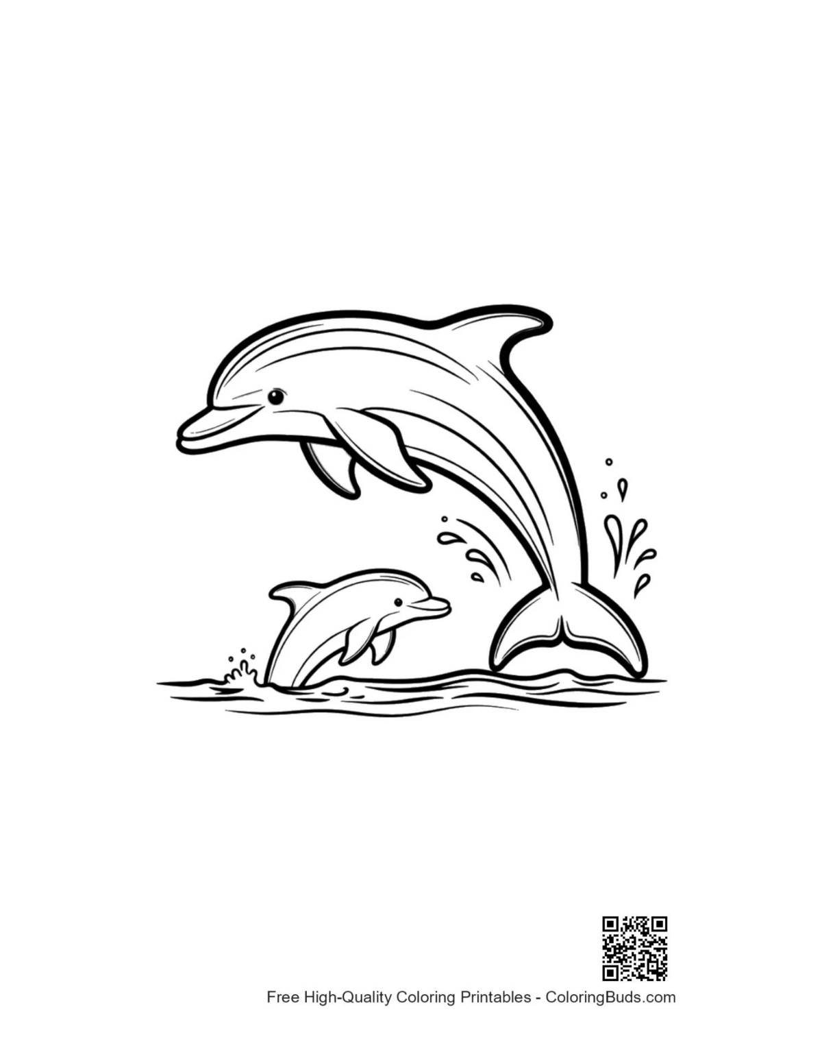 Jumping mother and baby dolphin printable coloring page