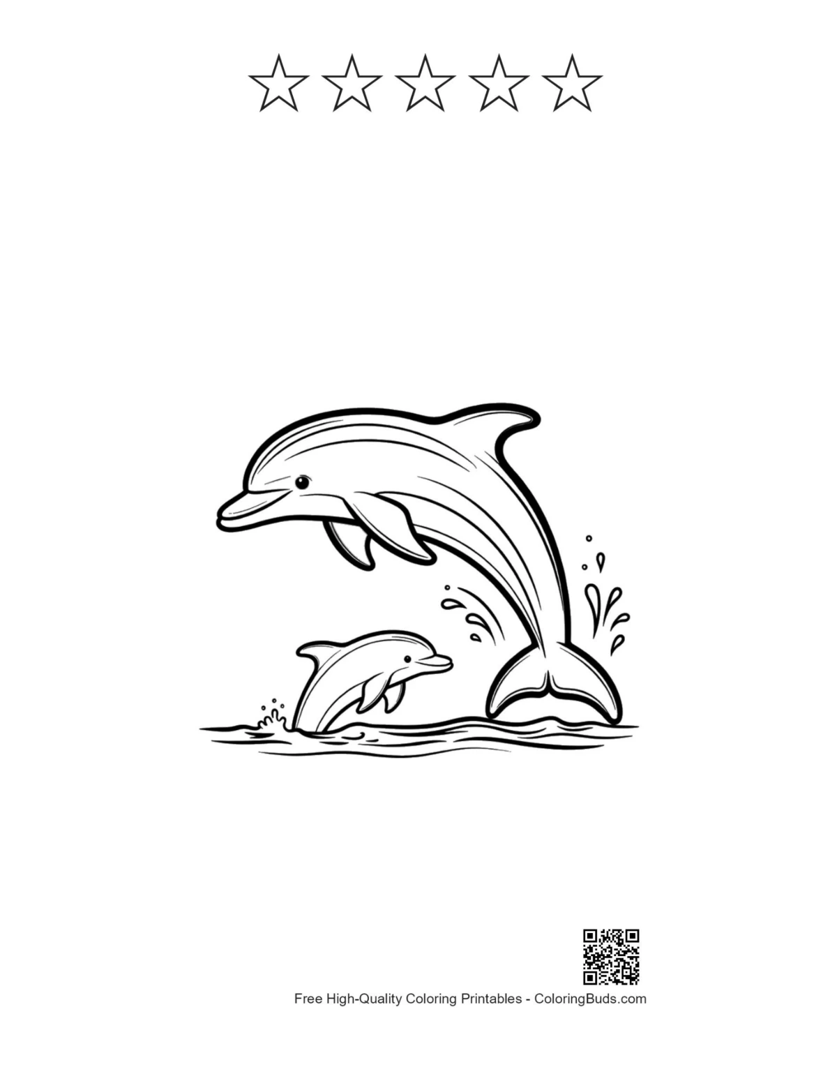 Jumping dolphin printable with 5 star outlines