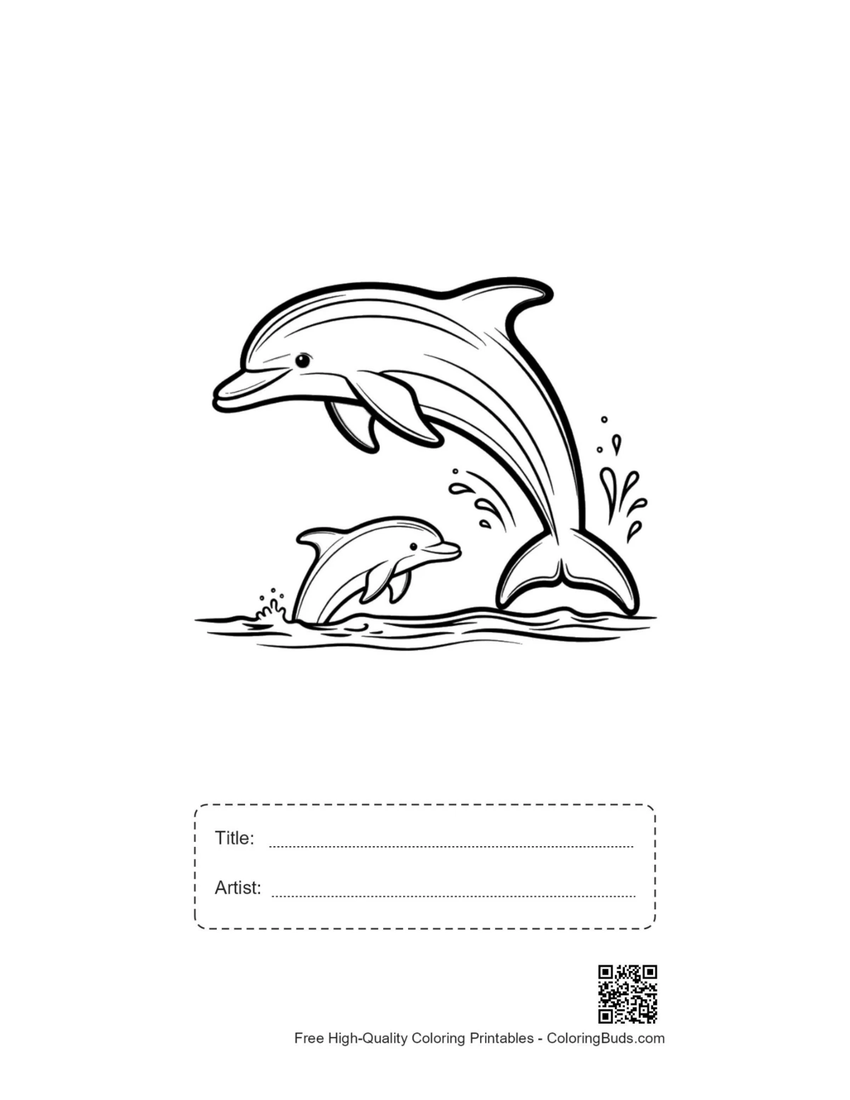 Jumping mother baby dolphin printable with title box