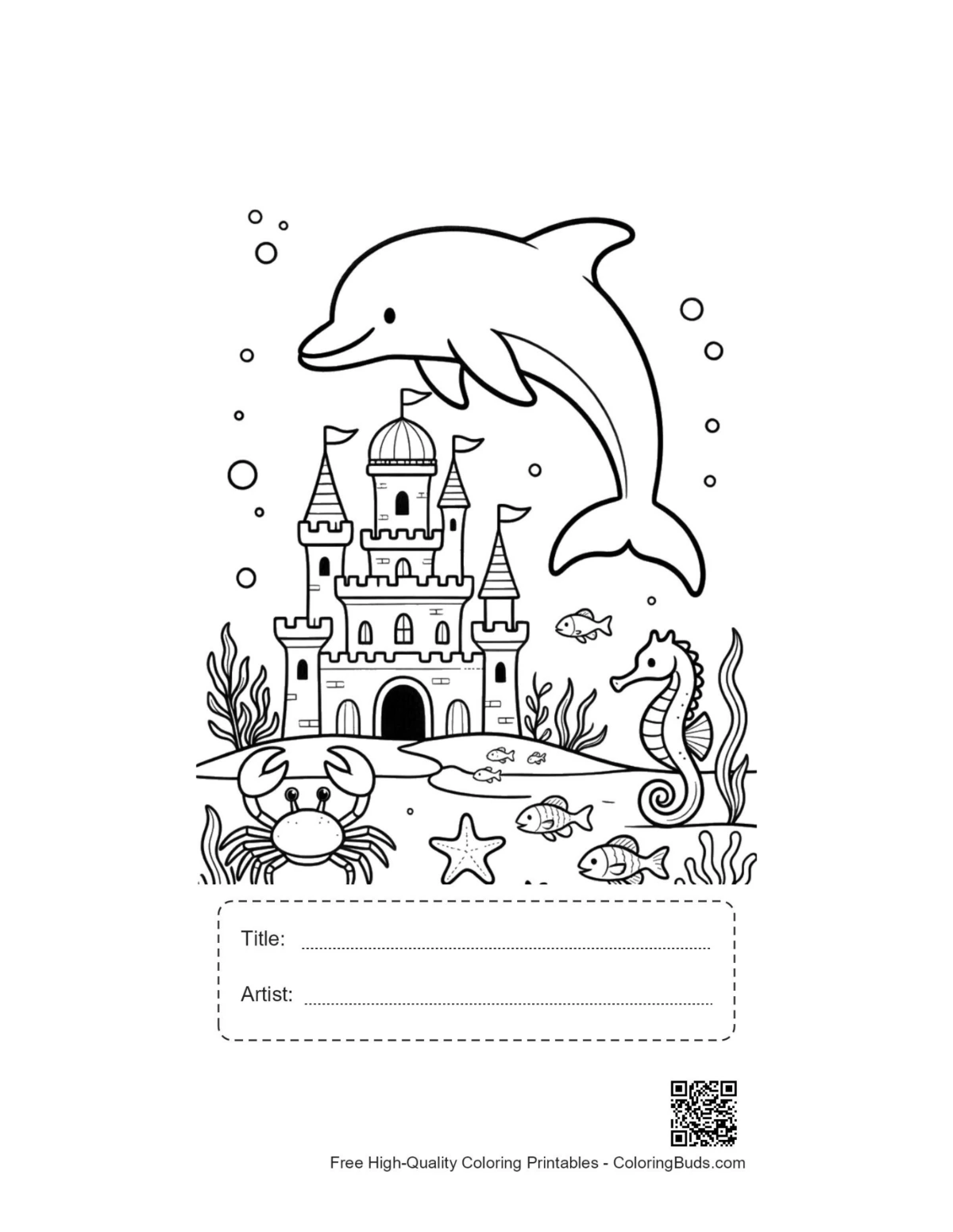 Majestic dolphin printable with title and artist box