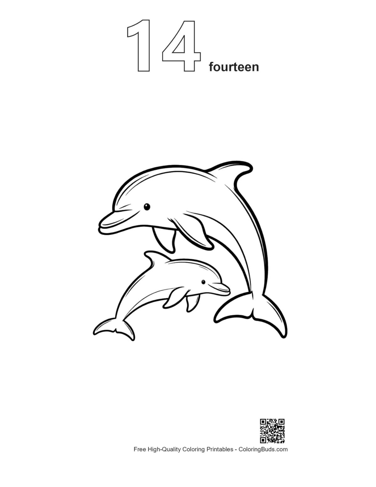 Outline number 14 playful dolphin family leaping joyfully