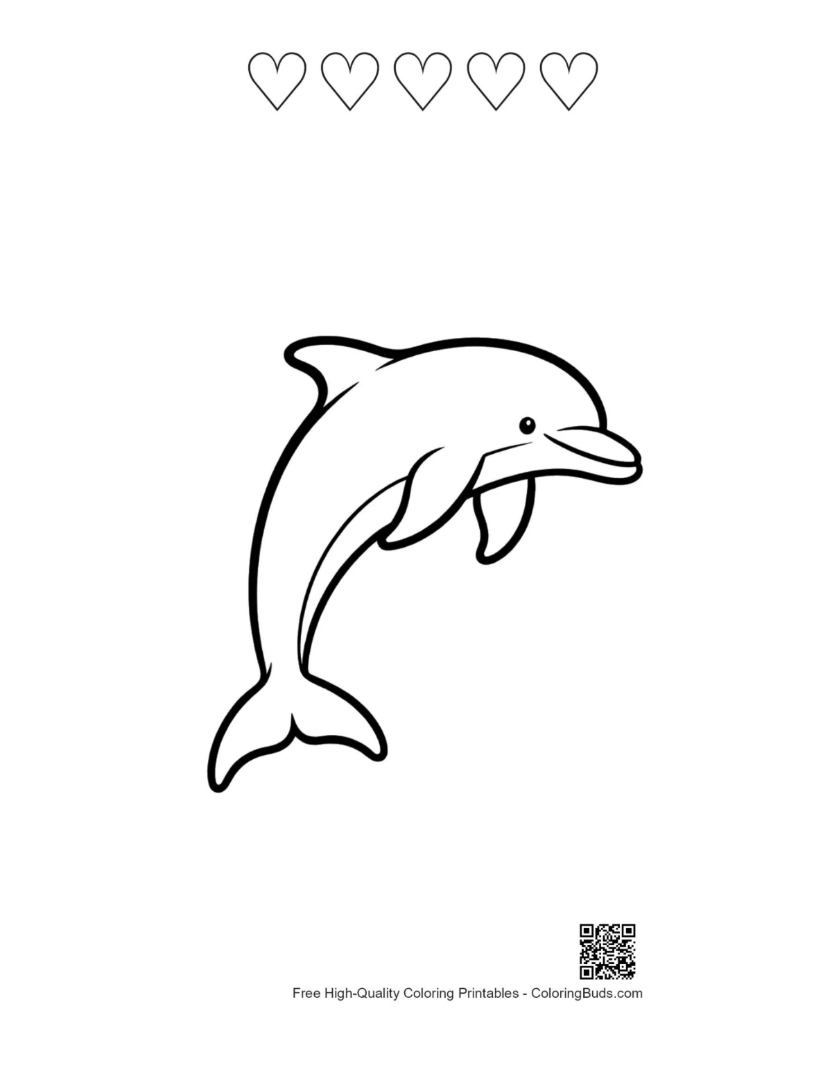 Jumping dolphin 5 heart outline coloring page