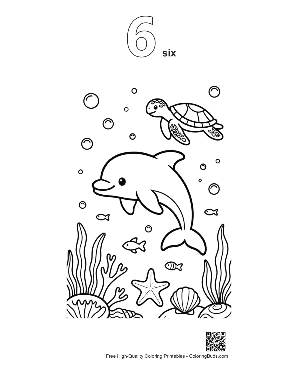 Dolphin lifebuoy outline number 6 printable