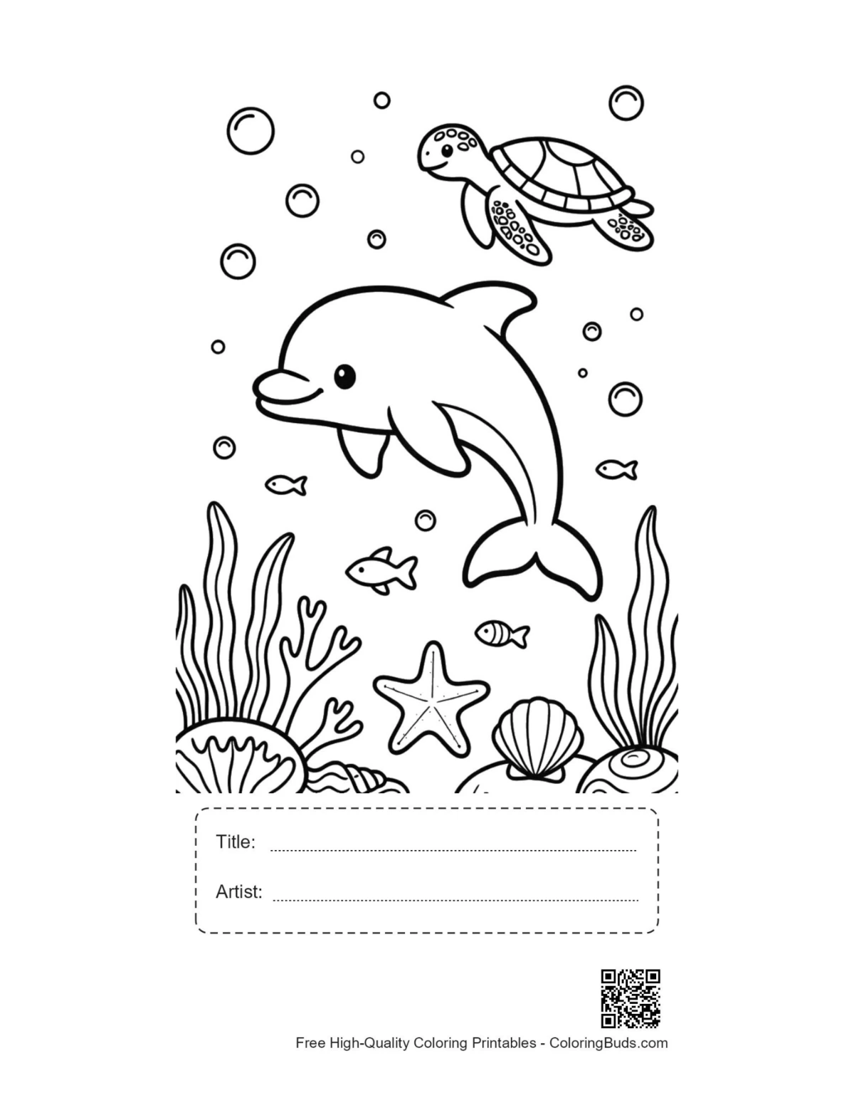 Printable dolphin lifebuoy with title artist box