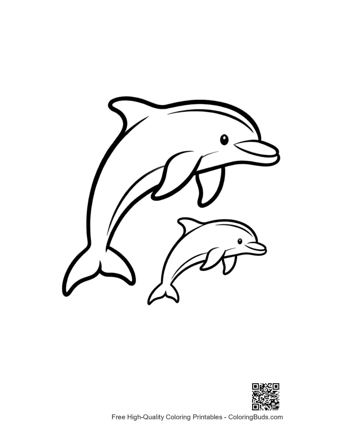 Playful dolphin mother and baby leaping coloring page
