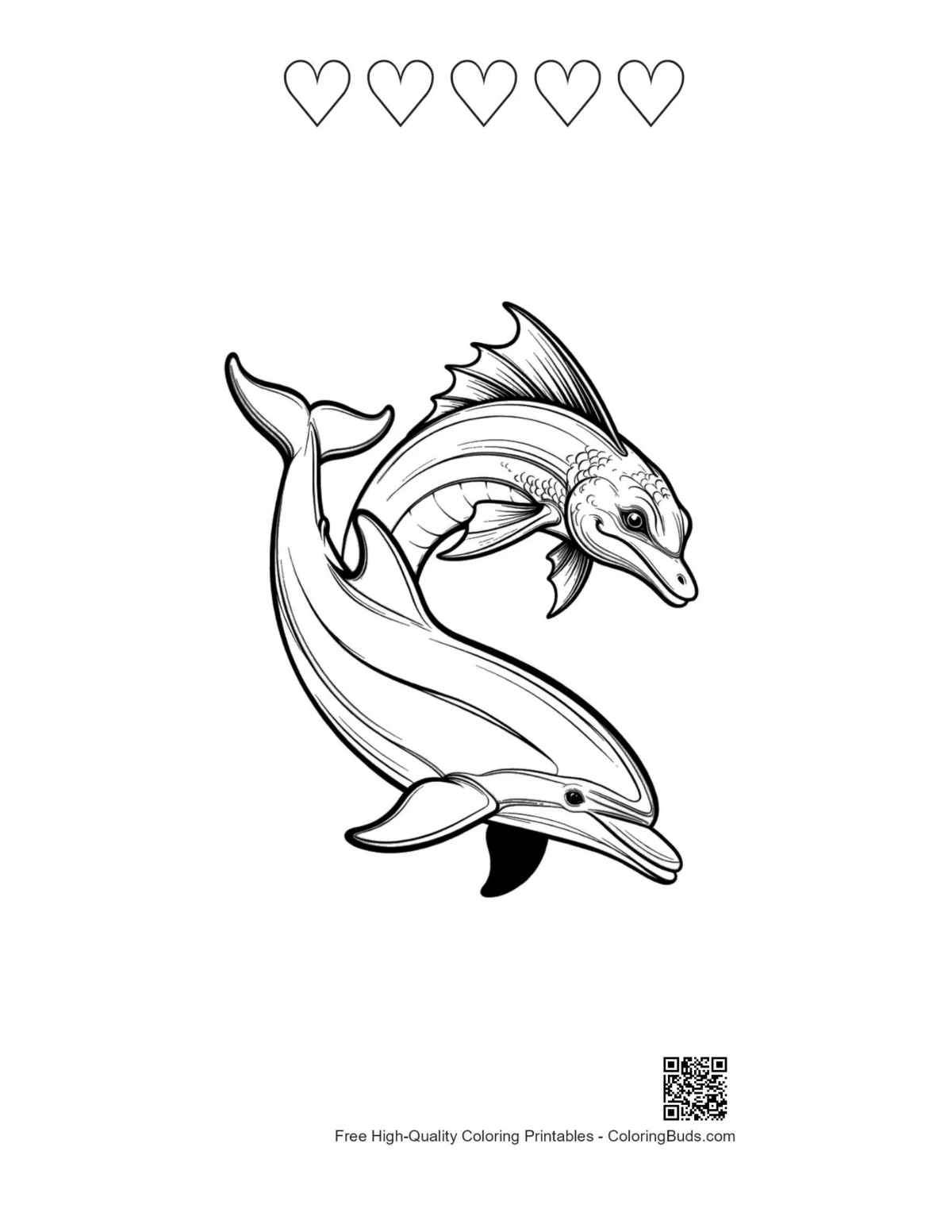 Dolphins sync printable 5 heart outlines