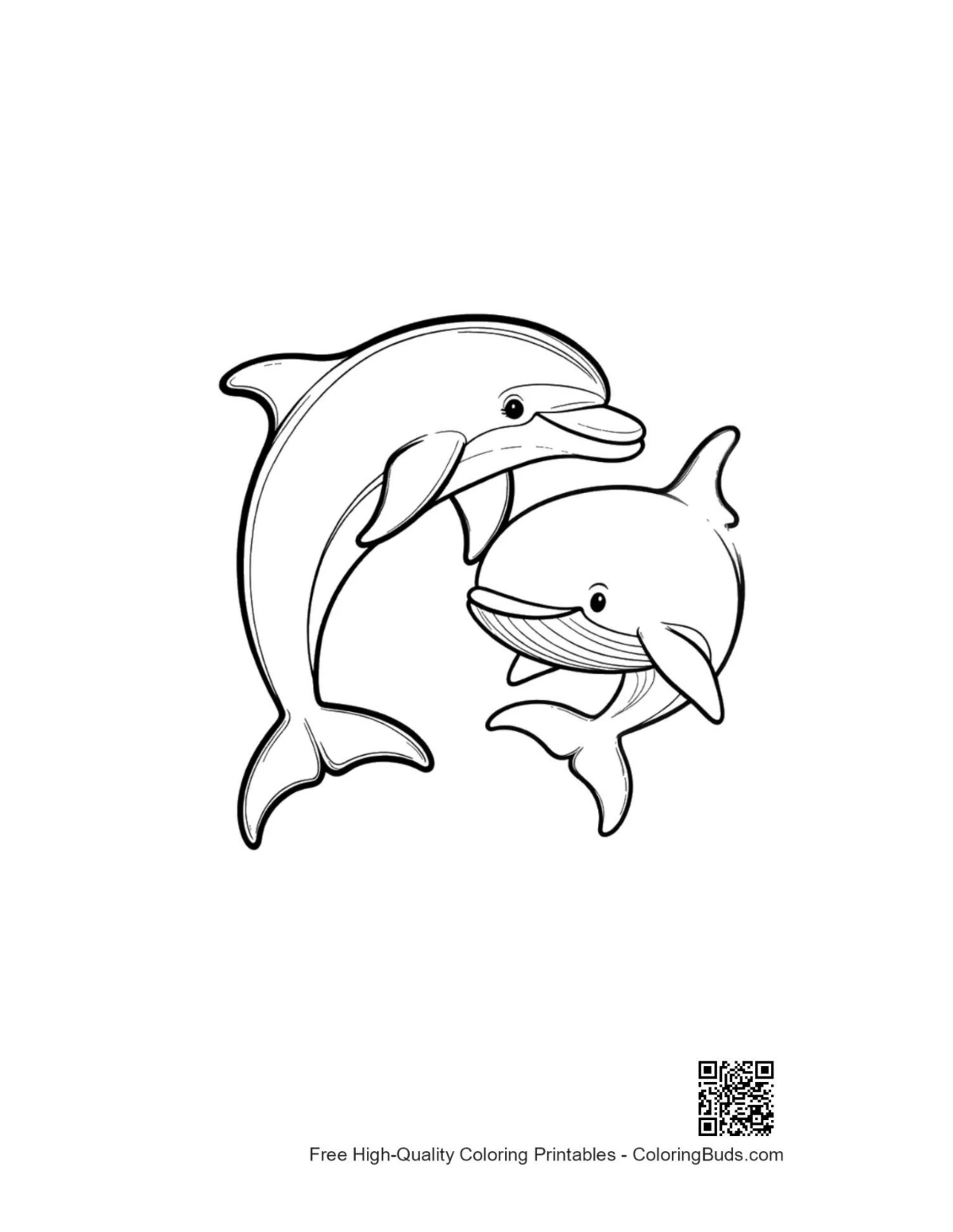 Playful dolphins leaping together coloring page printable