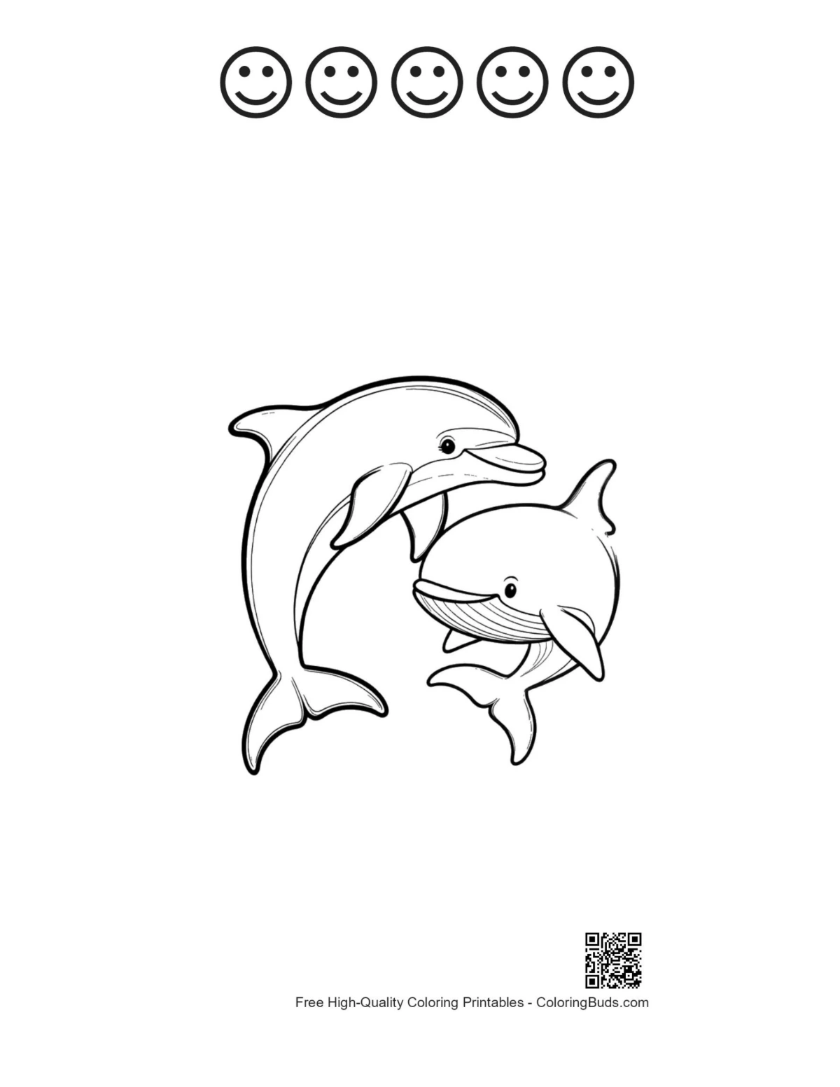 Happy face outline playful dolphins leaping printable