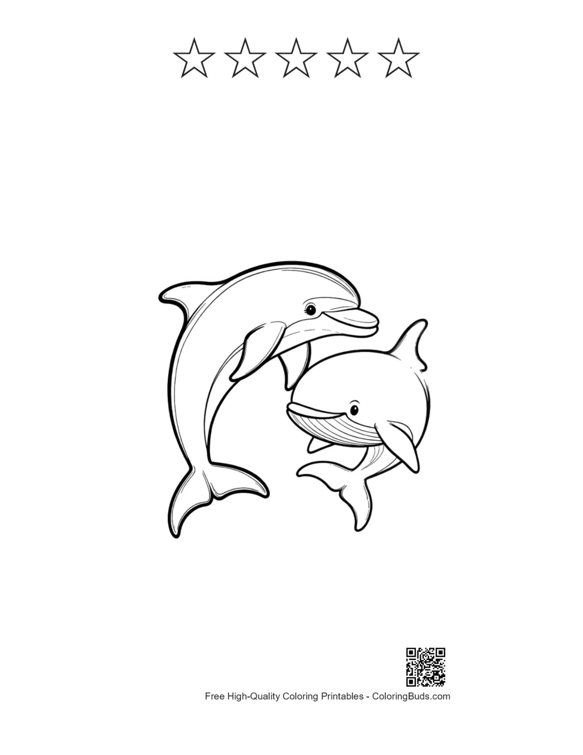 Leaping dolphins printable with 5-star outline design