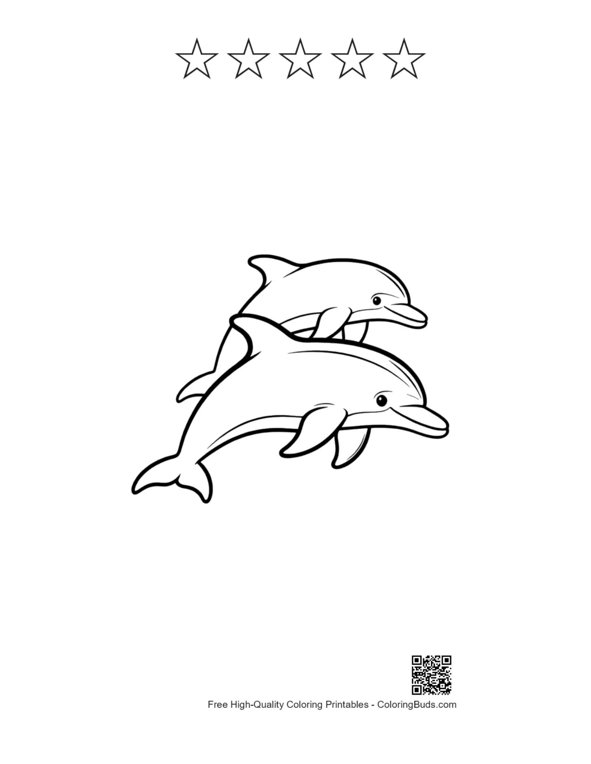 Playful dolphins leaping with 5 star outline printable