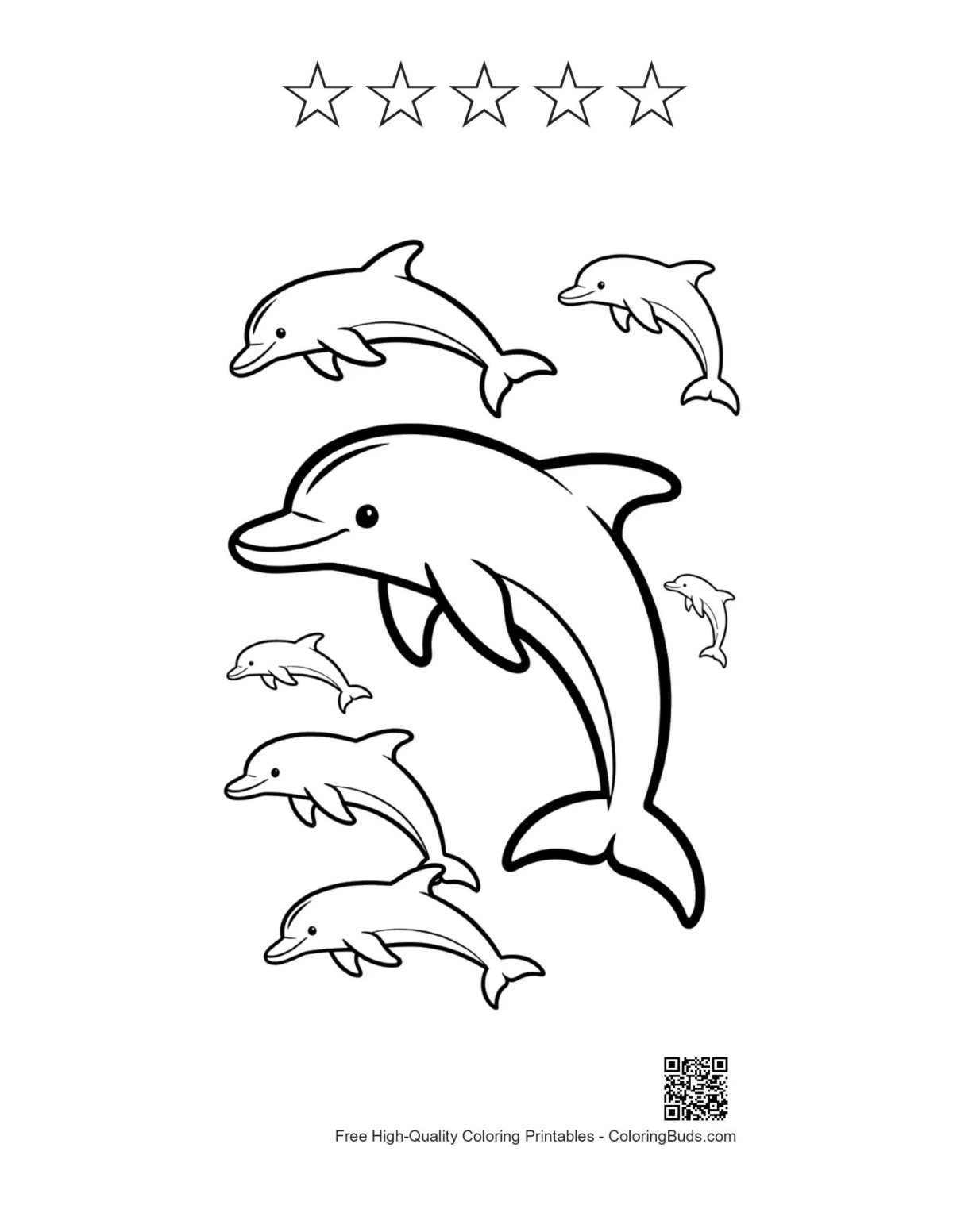 Dolphins leaping with five star outlines printable