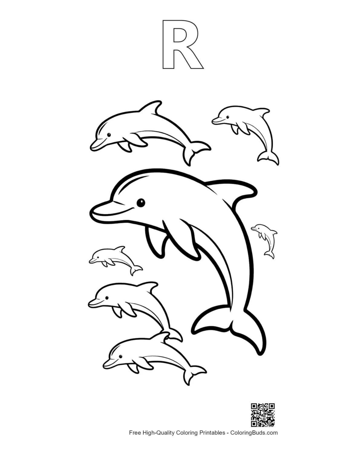 Dolphins leaping outline with letter R design