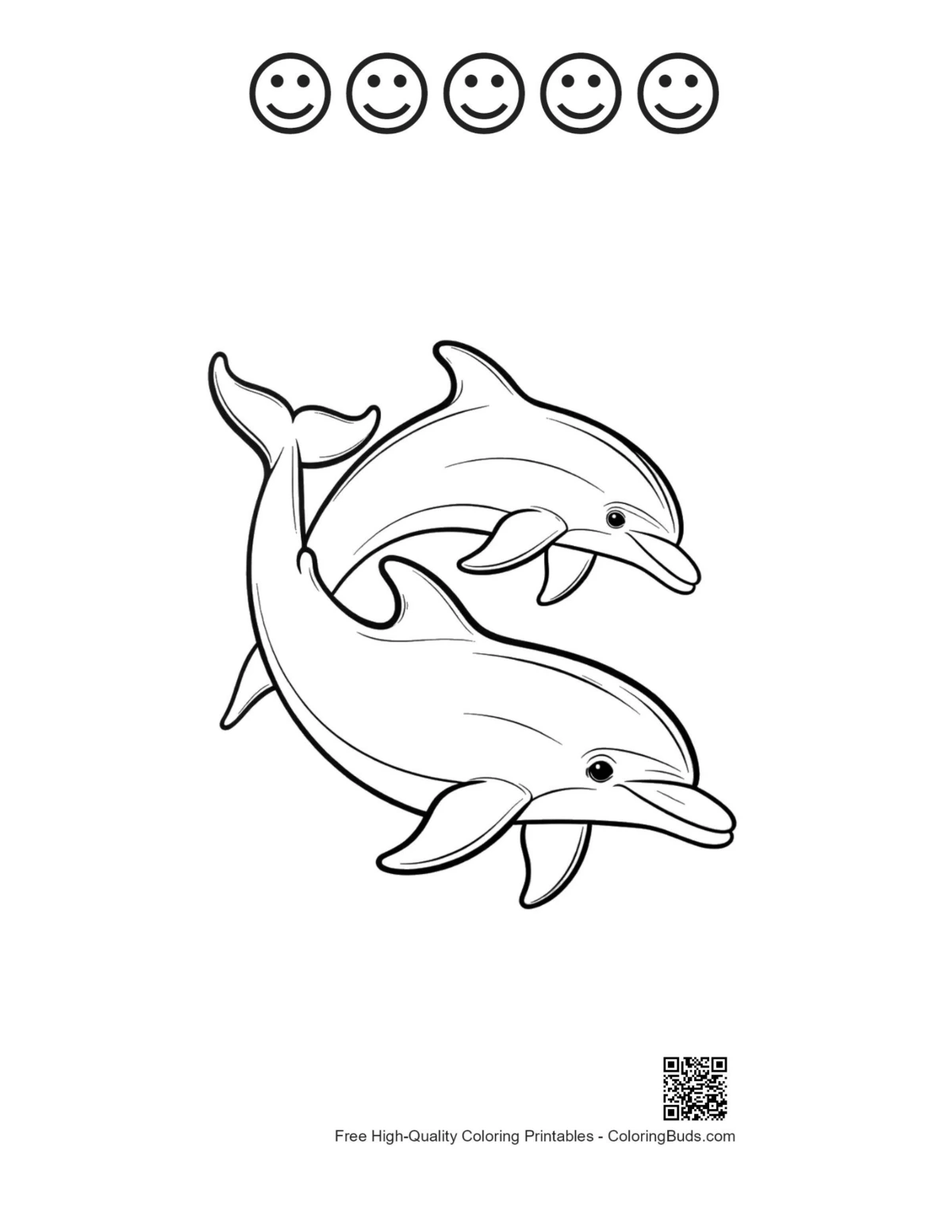 Dolphins leaping printable with 5 happy faces