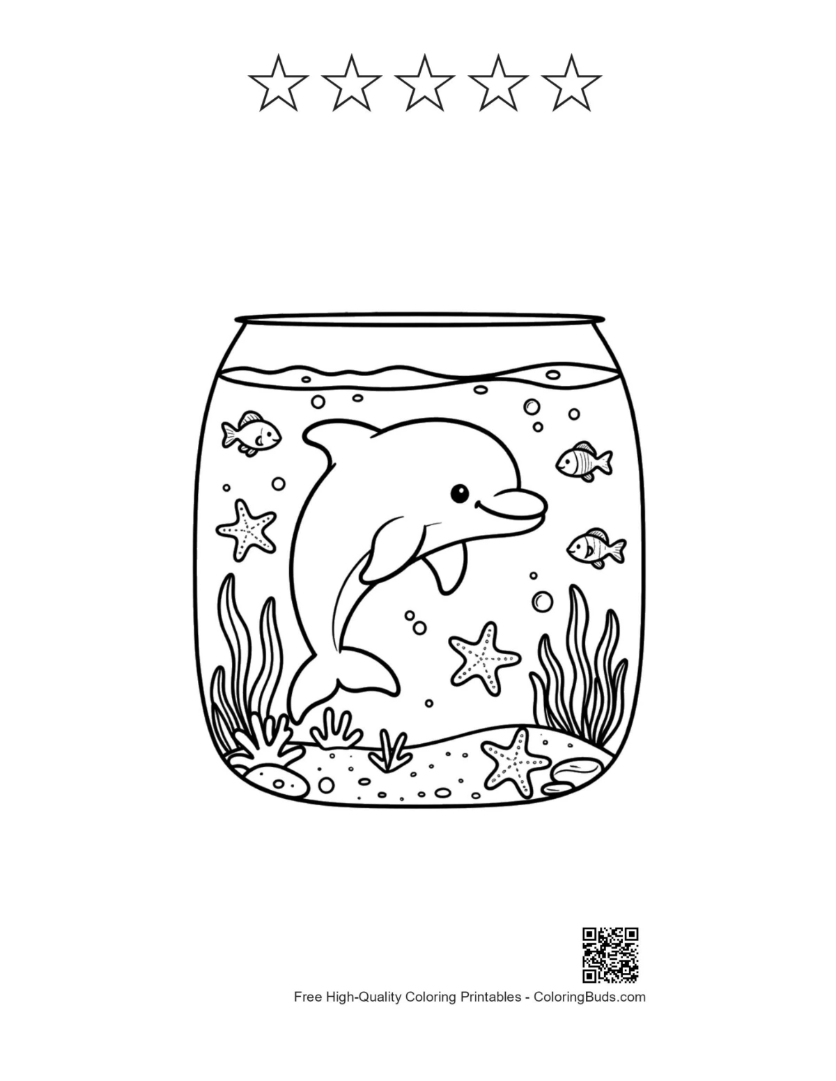 Small dolphin bubble printable with 5 star outlines