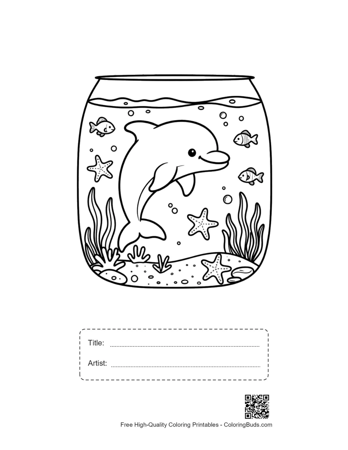 Small dolphin glass bubble printable with title artist box