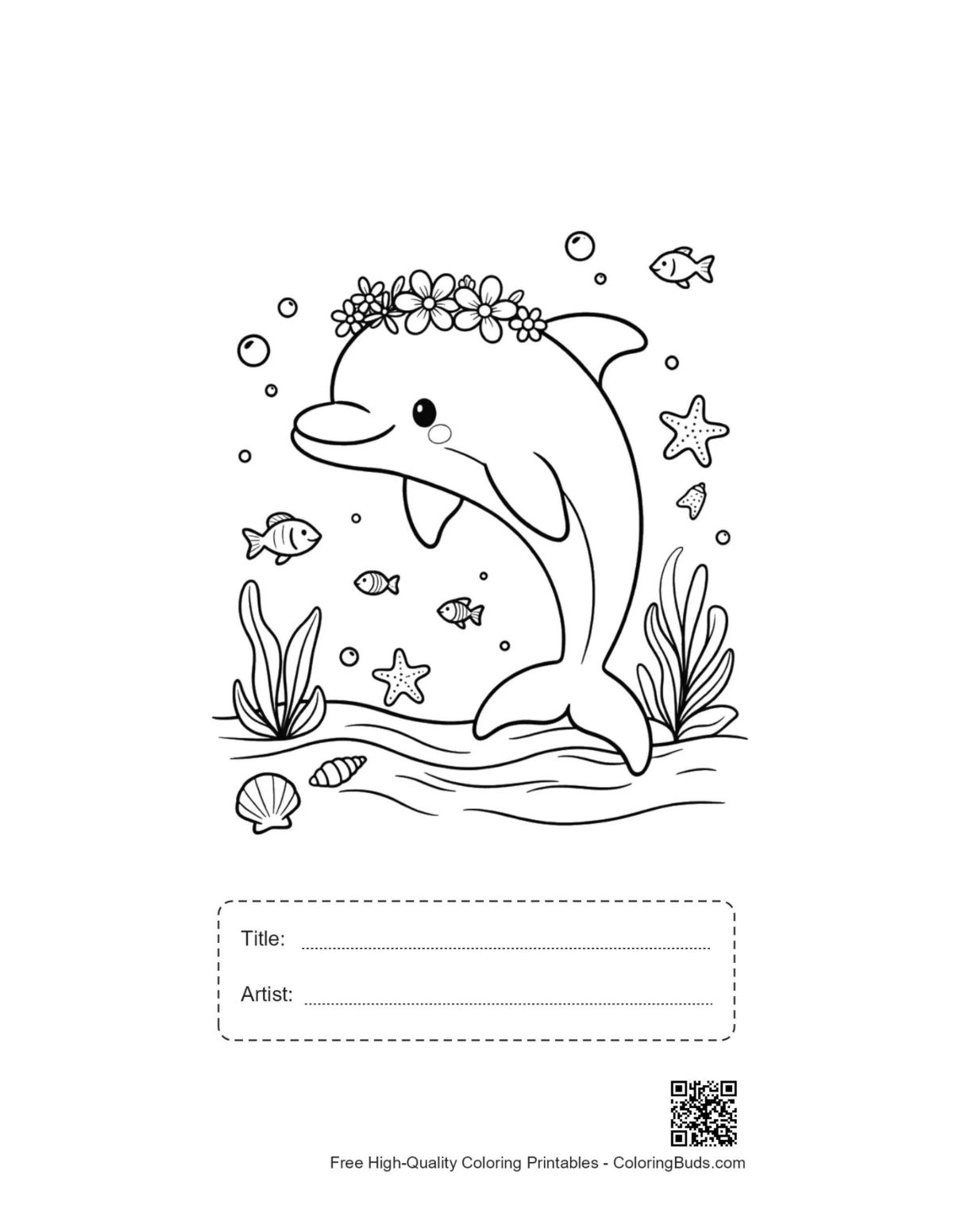 Smiling dolphin flower crown printable with title box
