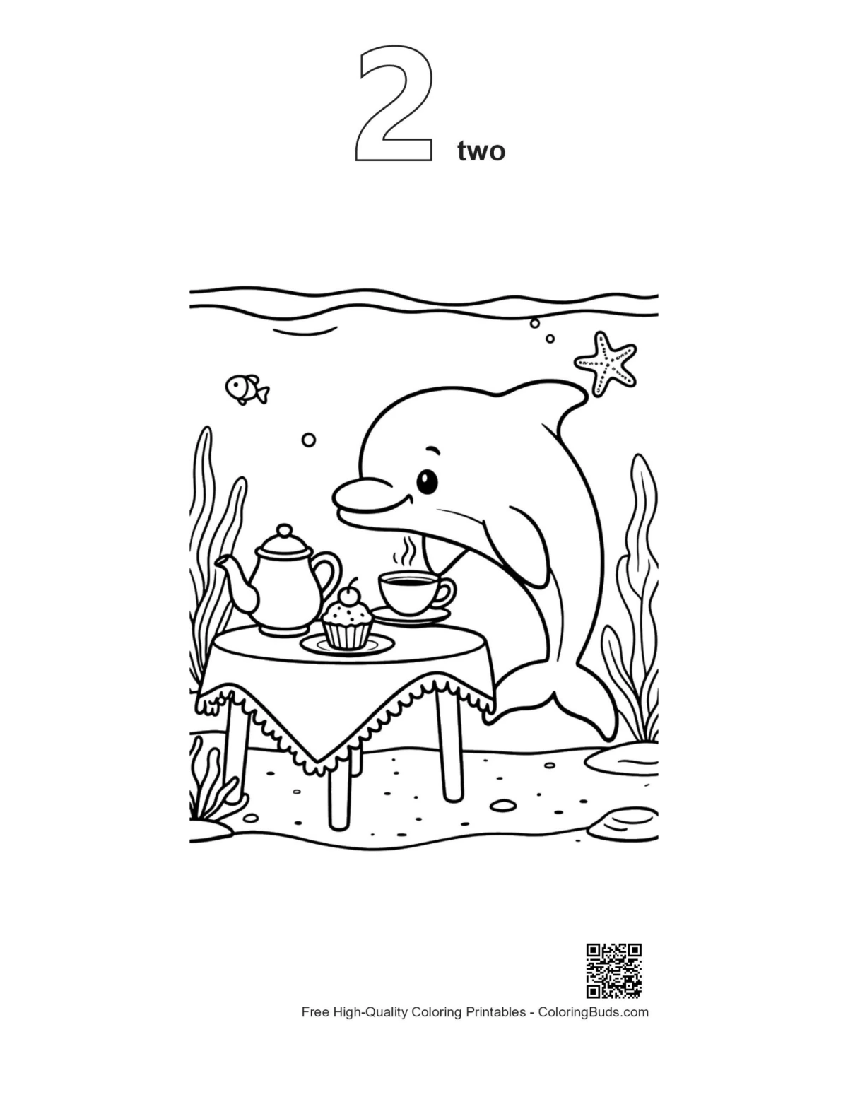 Outline 2 dolphin sea tea party printable