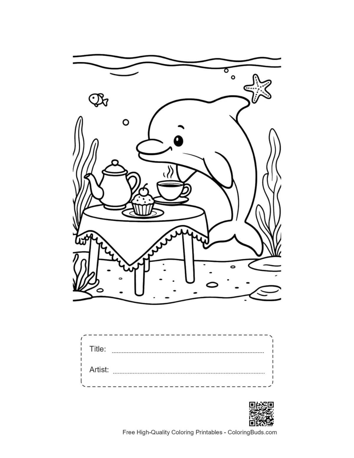 Dolphin tea table printable with title box