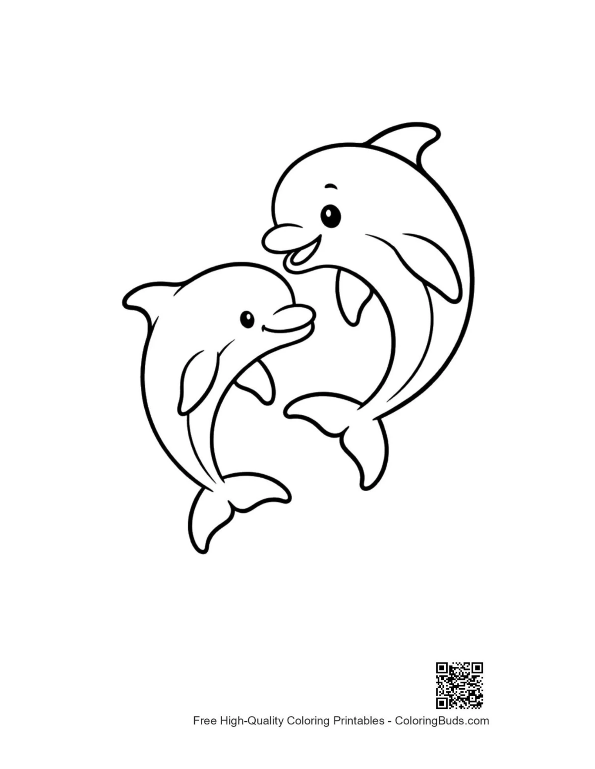 Playful cartoon dolphins smiling printable