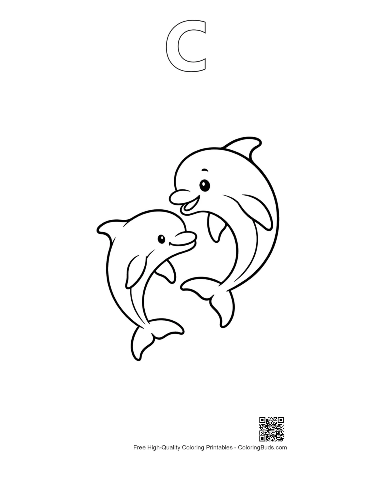 Dolphins smiling outline with alphabet C