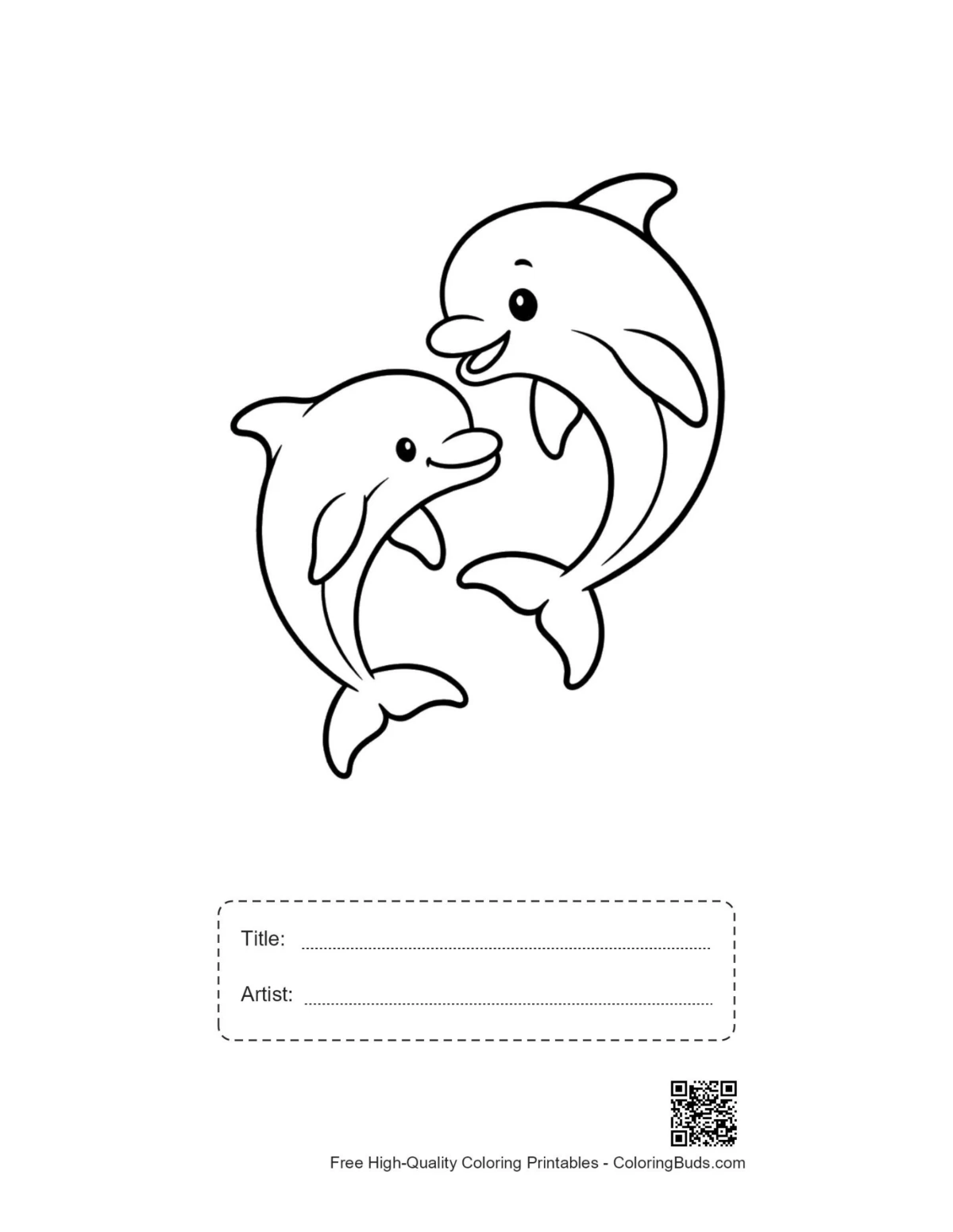 Printable dolphins smiling with title box