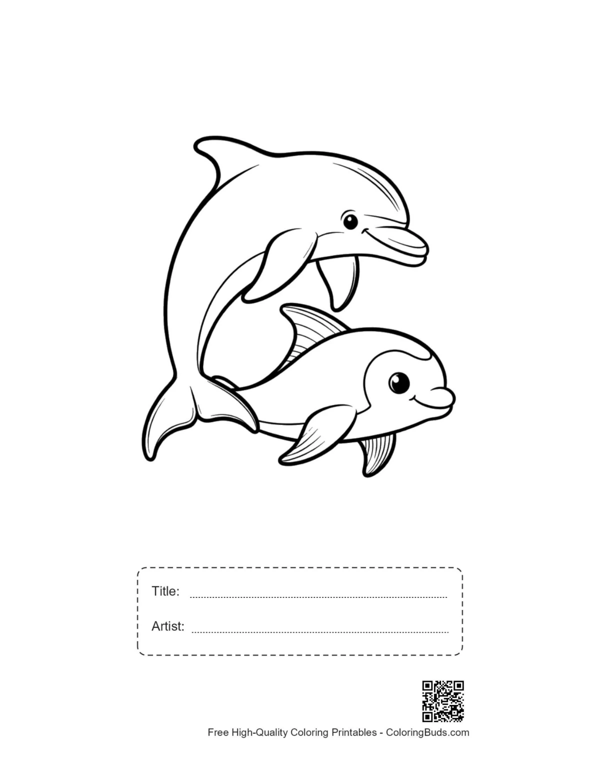Printable dolphins leaping with title artist box