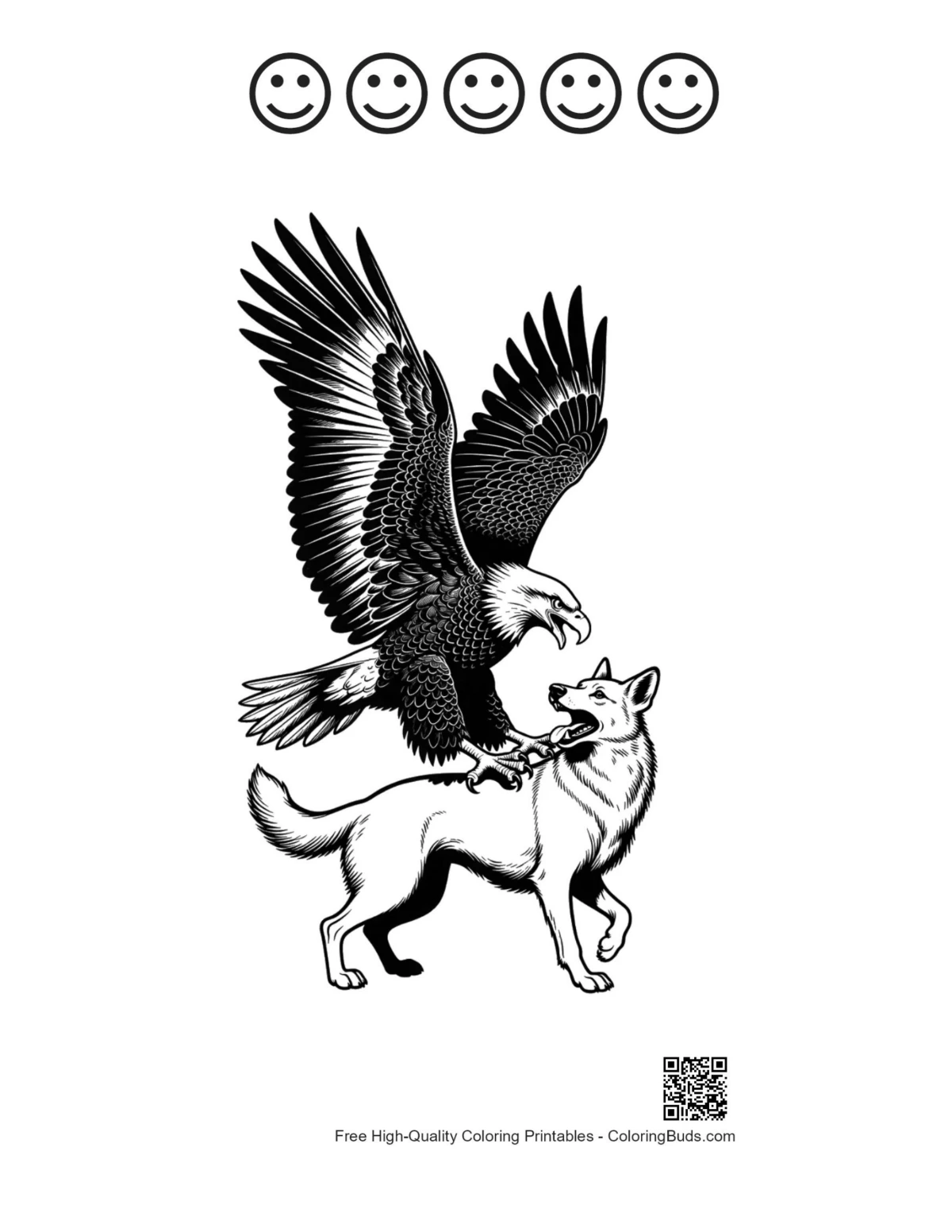 Bald eagle wolf printable with happy faces