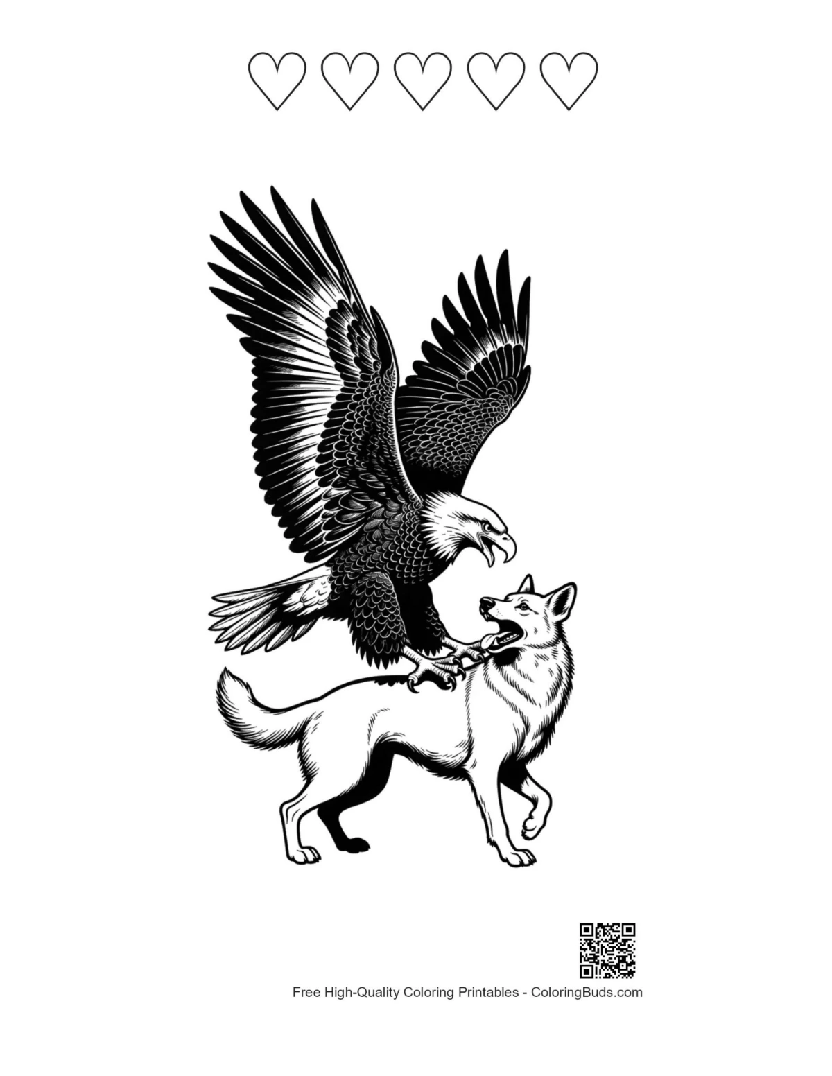 Bald eagle printable with heart outlines