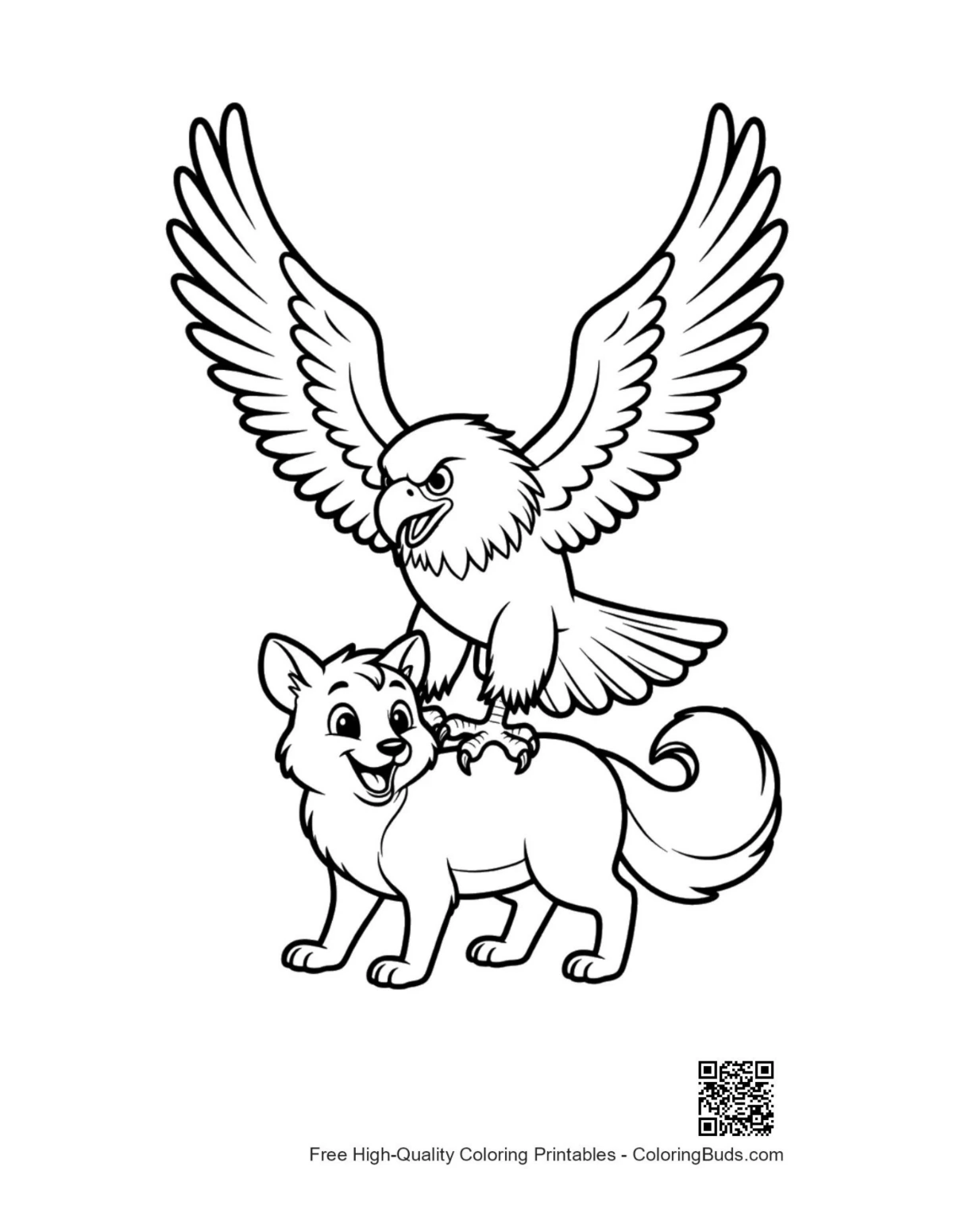 Bald eagle on smiling fox illustration