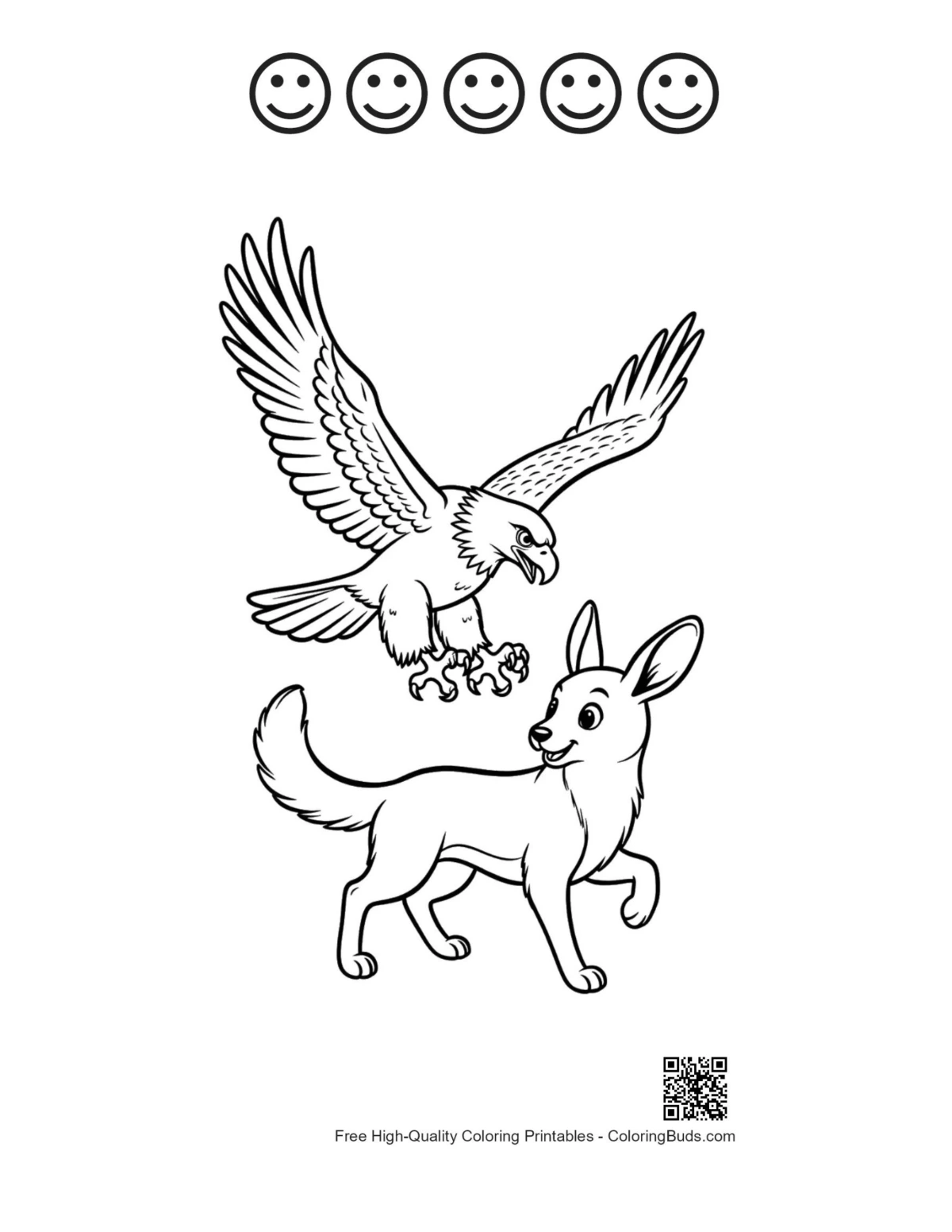 Printable bald eagle scene with happy face outlines