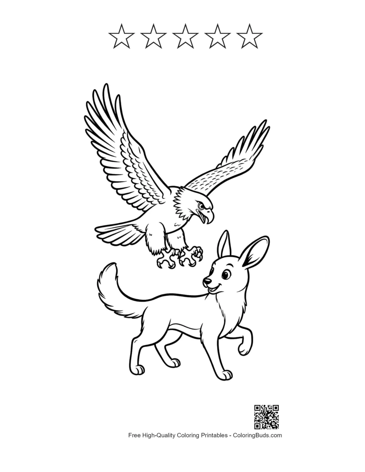 Bald eagle fennec fox printable with star outlines