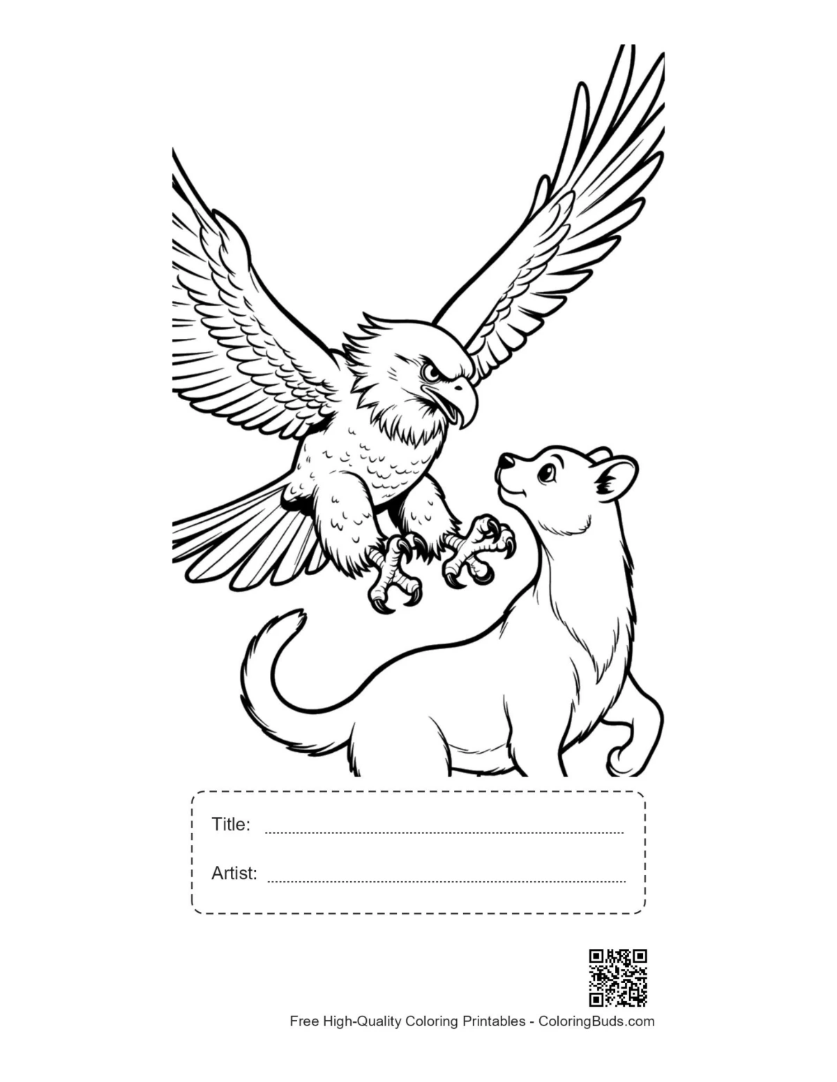 Printable bald eagle and kitten with title box