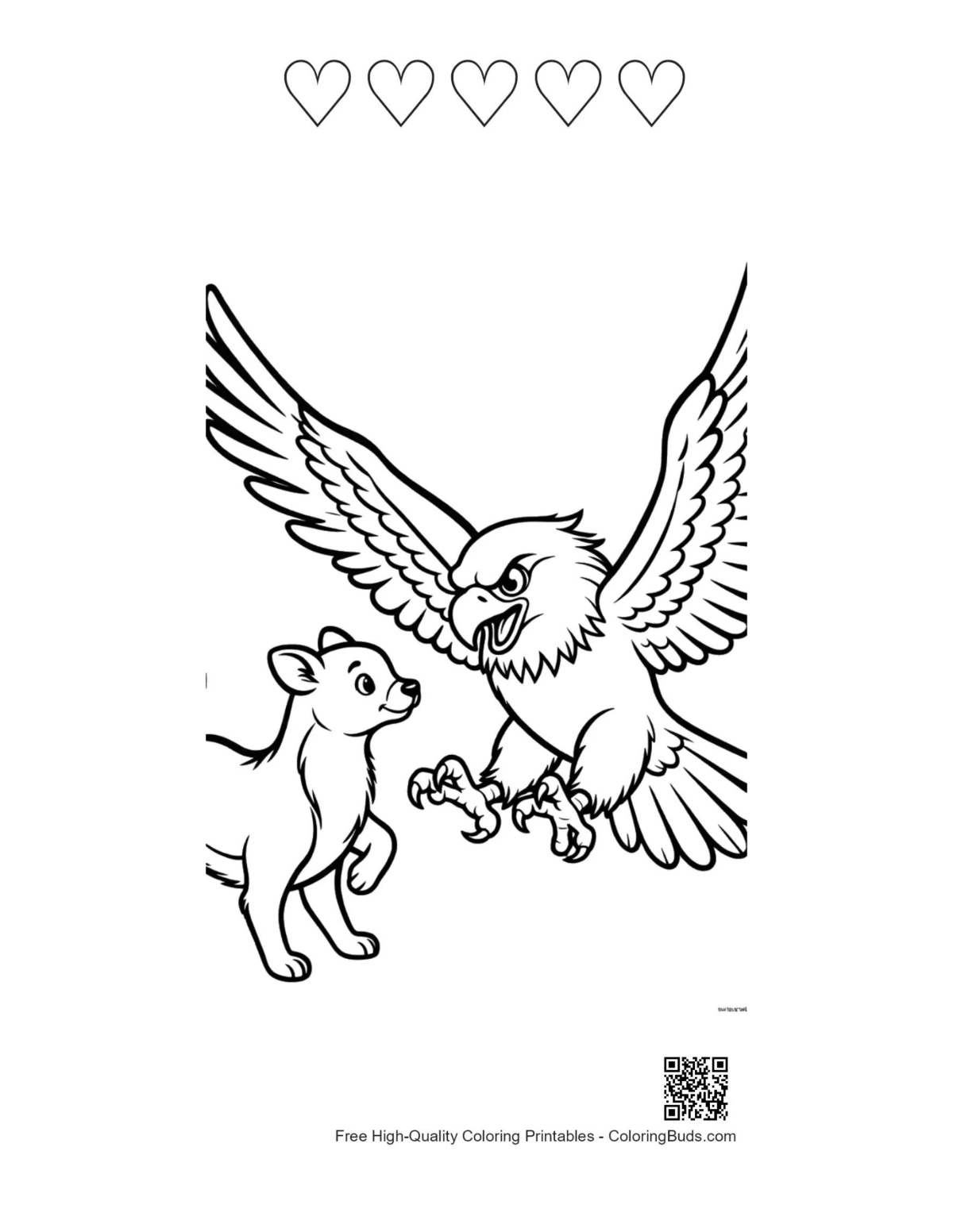Bald eagle puppy scene with heart outlines