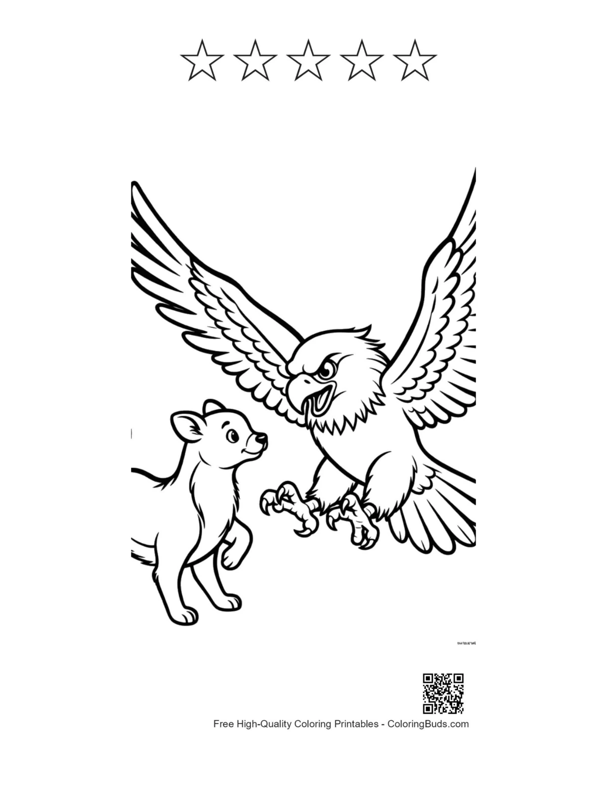Bald eagle puppy printable with star outlines