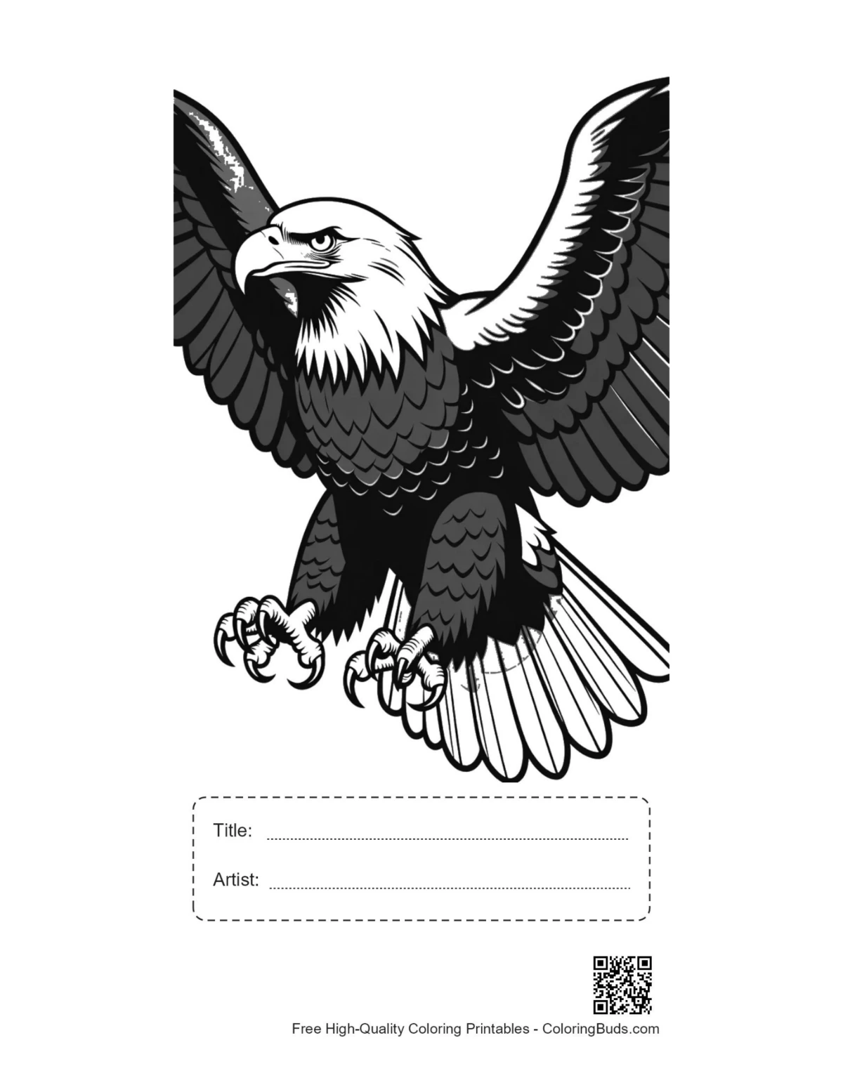 Bald eagle printable with title and artist box