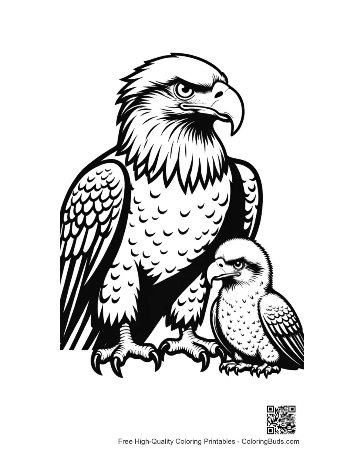 Fierce bald eagle parent guarding eaglet artwork