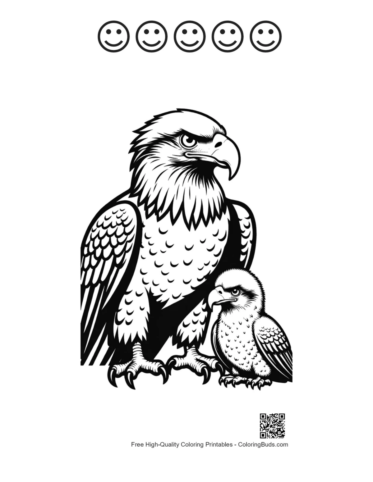Printable bald eagle with 5 happy face outlines
