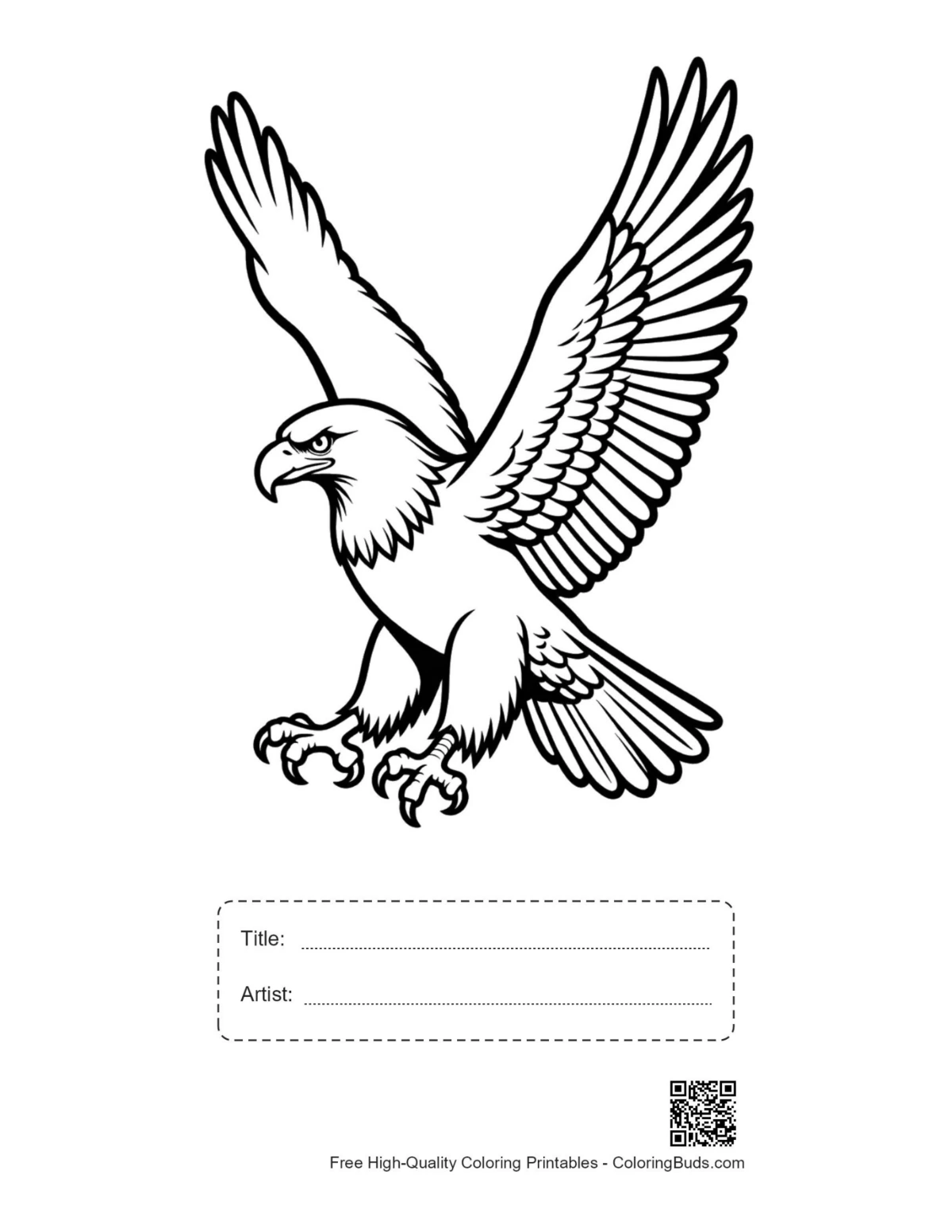 Printable fierce bald eagle with title box