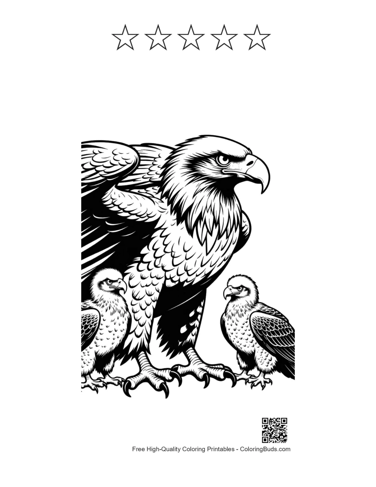 Fierce bald eagle eaglets with star outlines printable