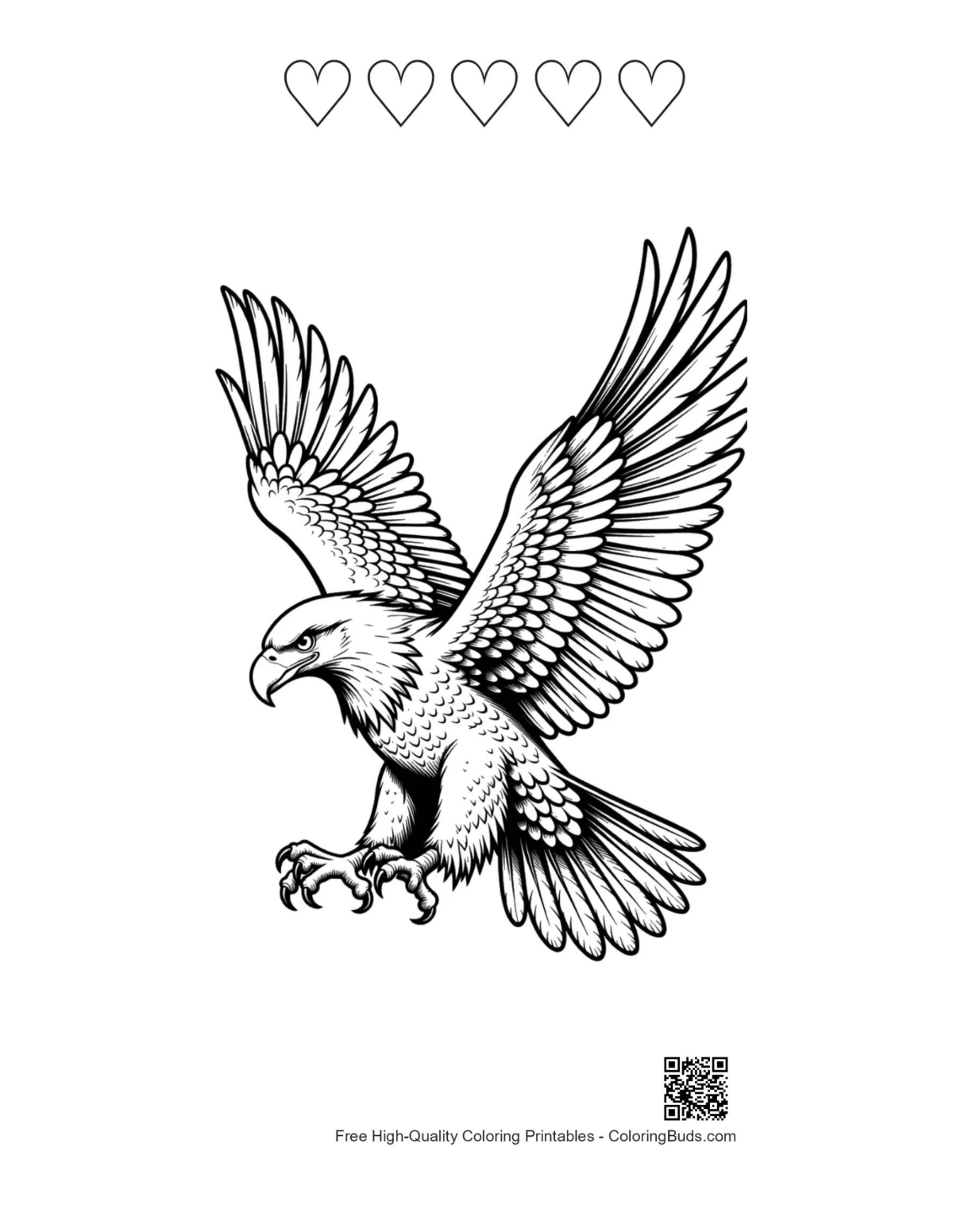 Golden eagle printable with heart outlines