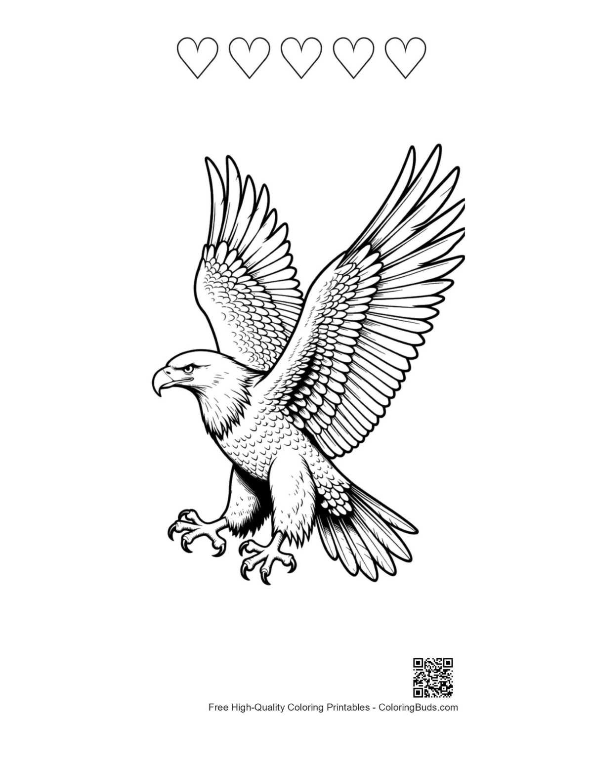 Golden eagle printable with heart outlines