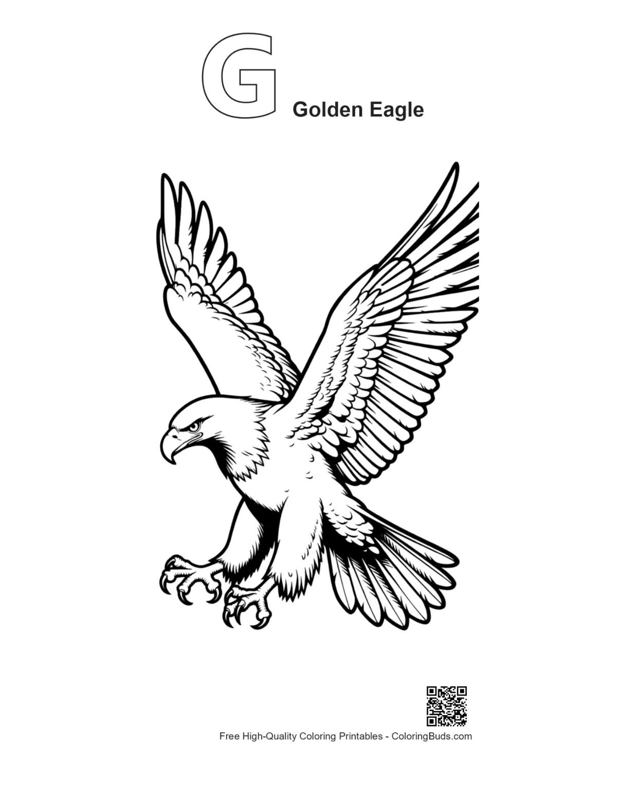 Golden eagle outline printable with alphabet G
